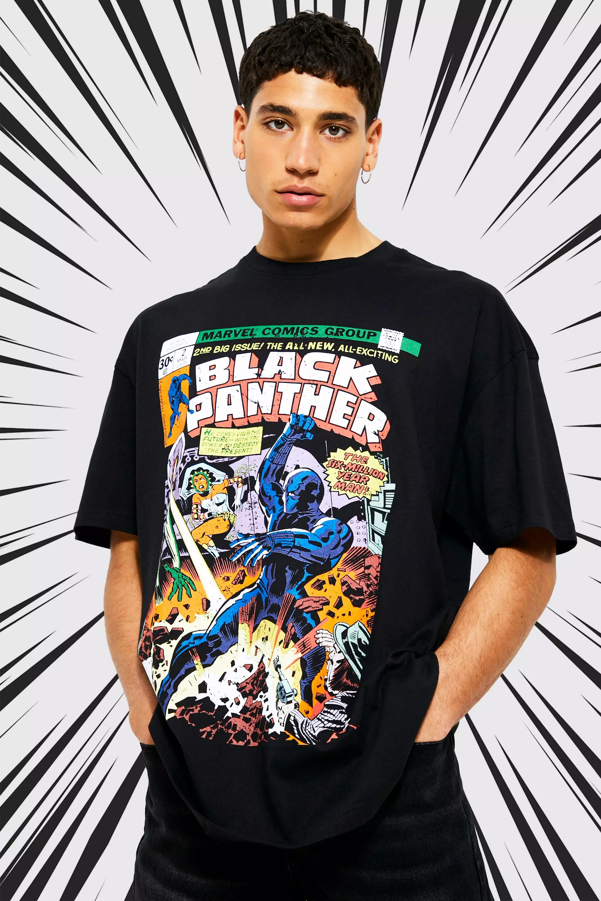 Oversized Black Panther Comic License T-shirt Black