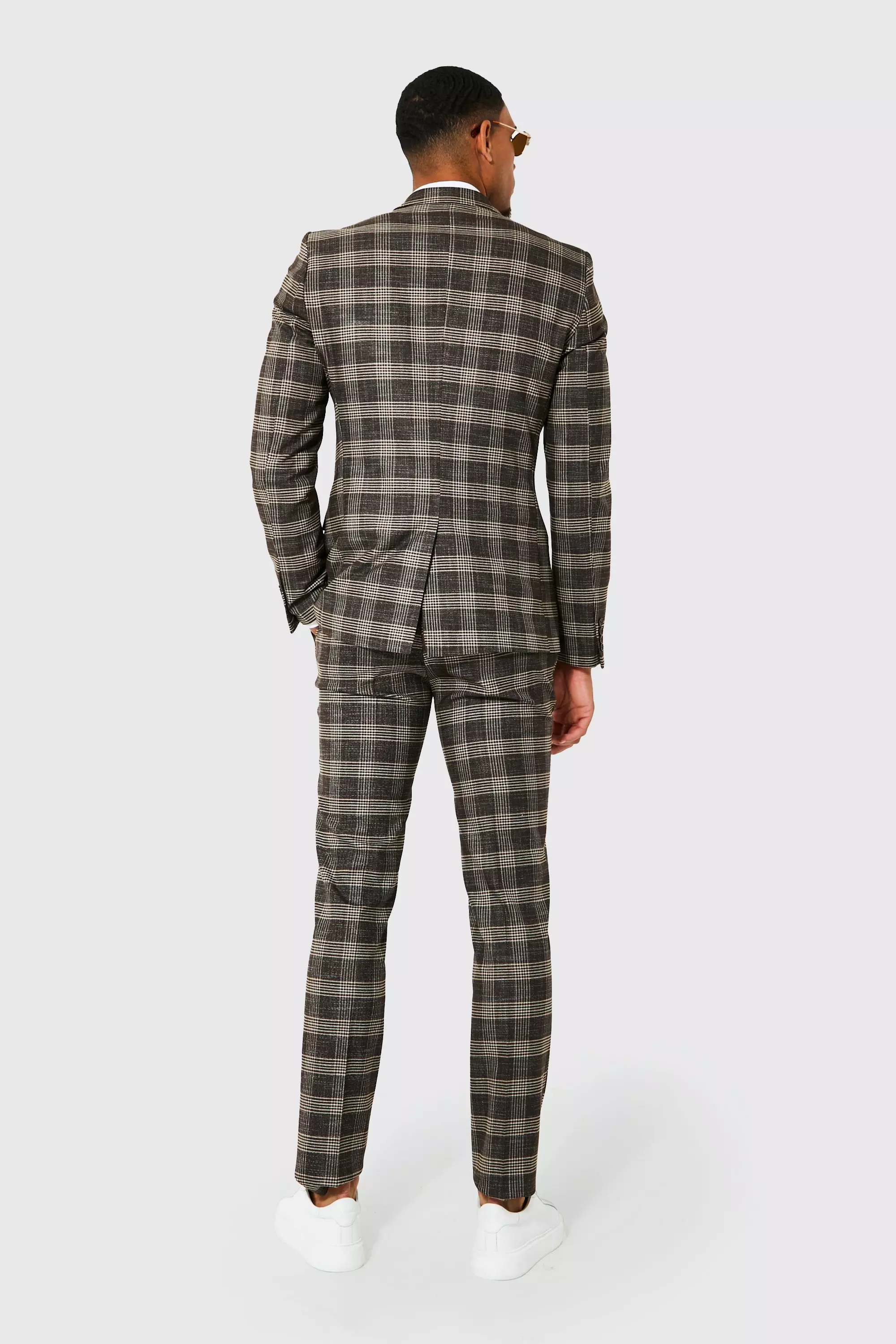 Brown Tall Double Breasted Slim Check Suit Jacket alternative image