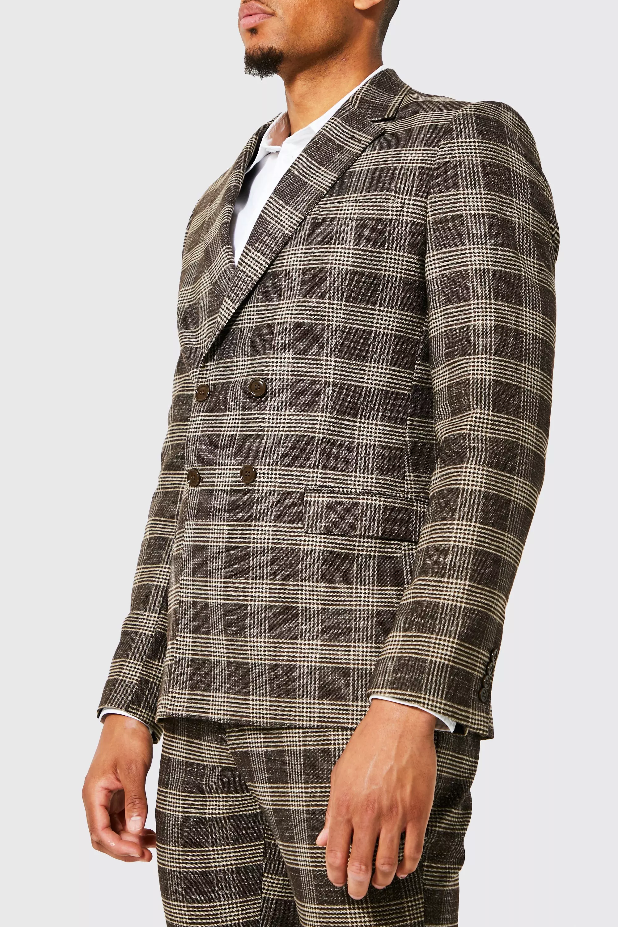 Brown Tall Double Breasted Slim Check Suit Jacket alternative image