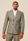 Beige Tall Double Breasted Slim Check Suit Jacket