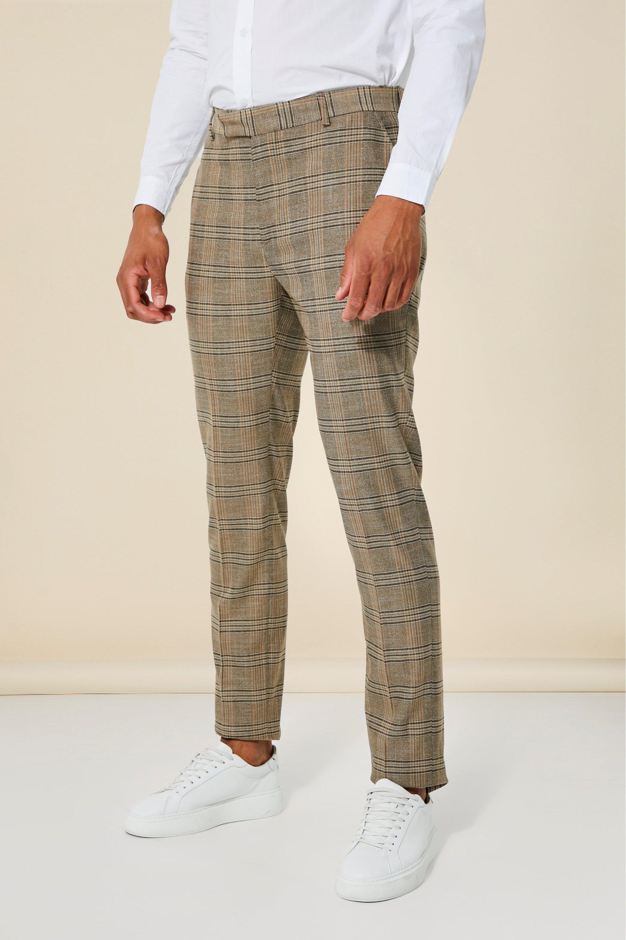 Beige Tall Slim Check Dress Pants