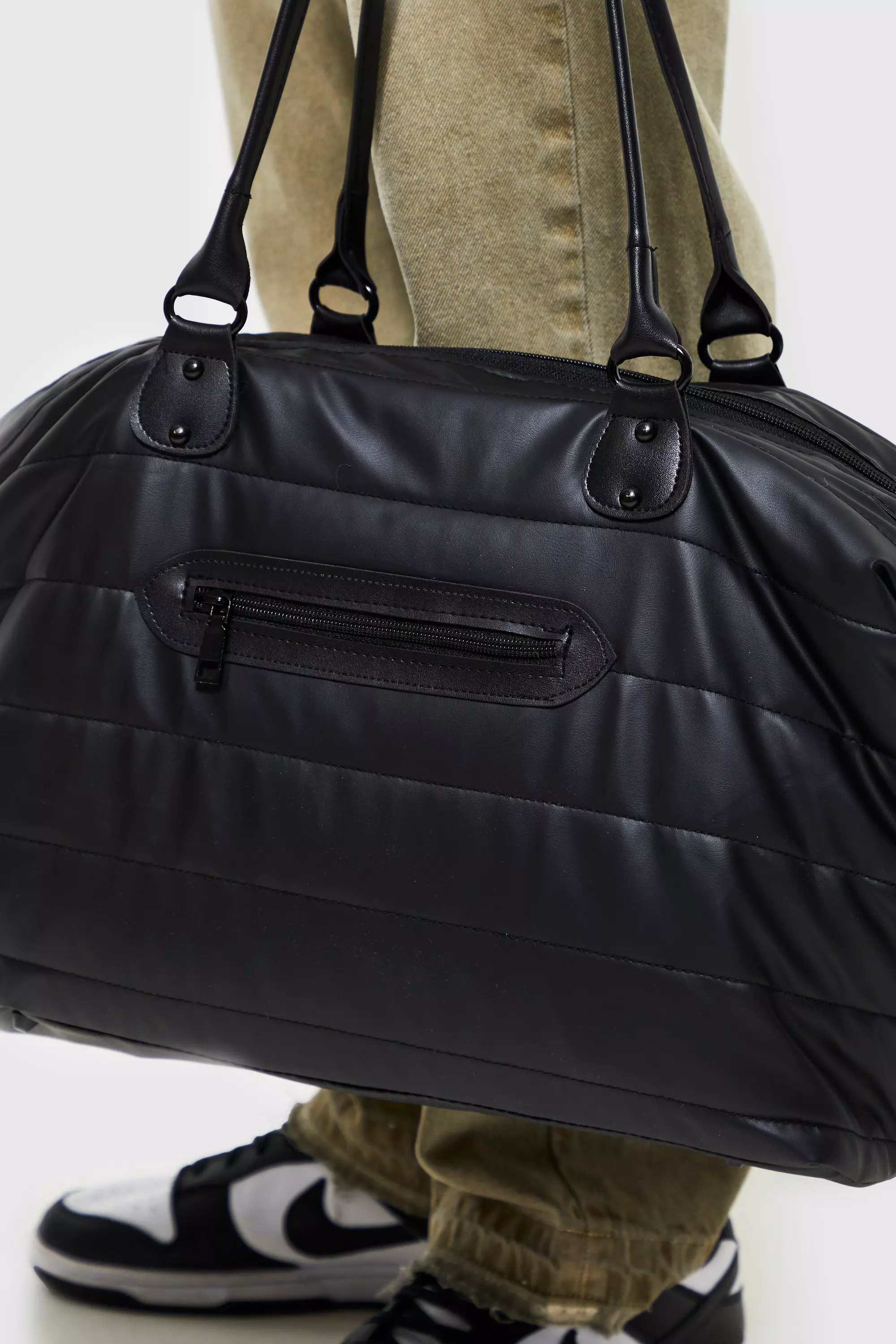 Padded Leather Look Holdall boohooMAN IE