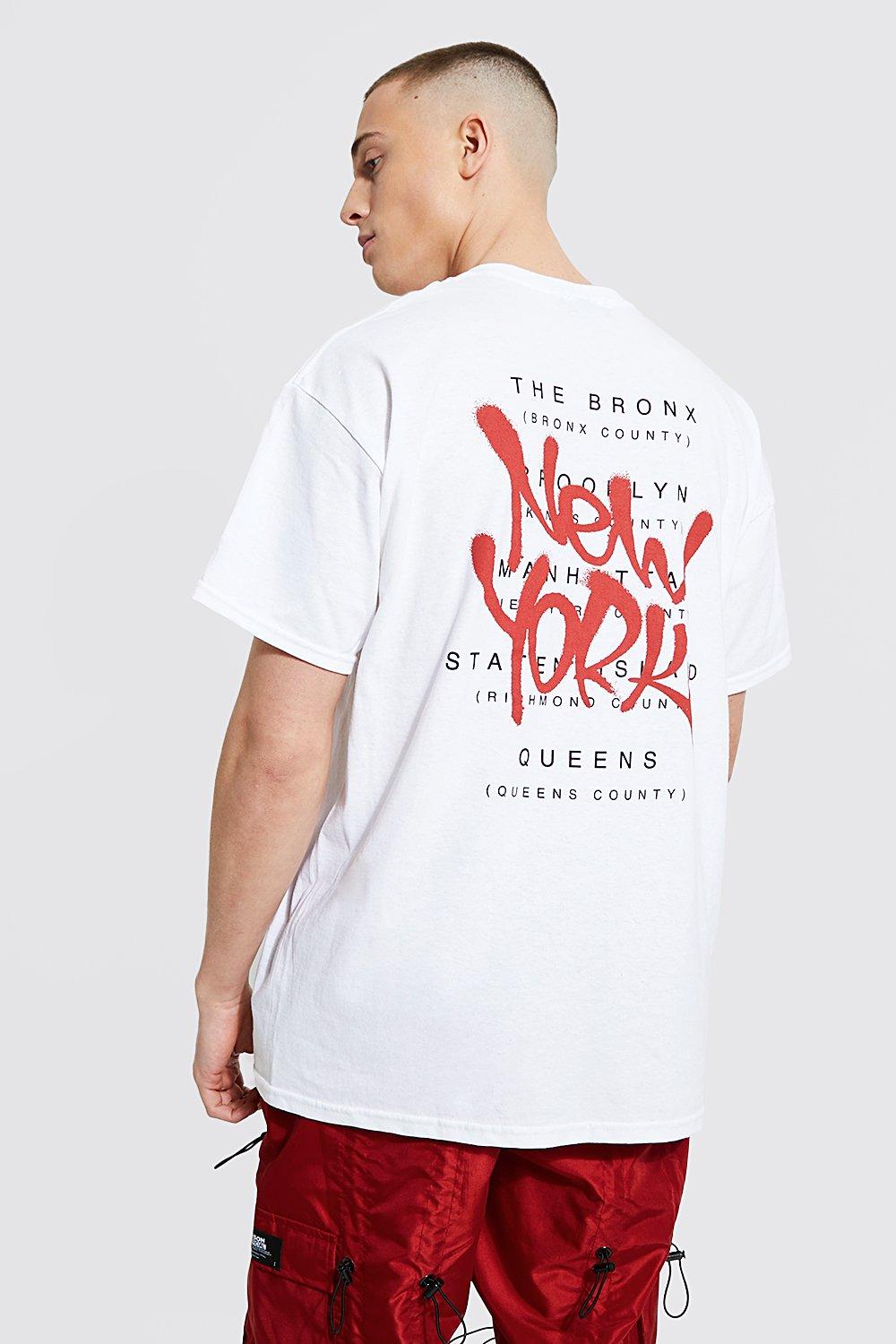 Oversized Ny Graffiti Back Print T-shirt | boohooMAN