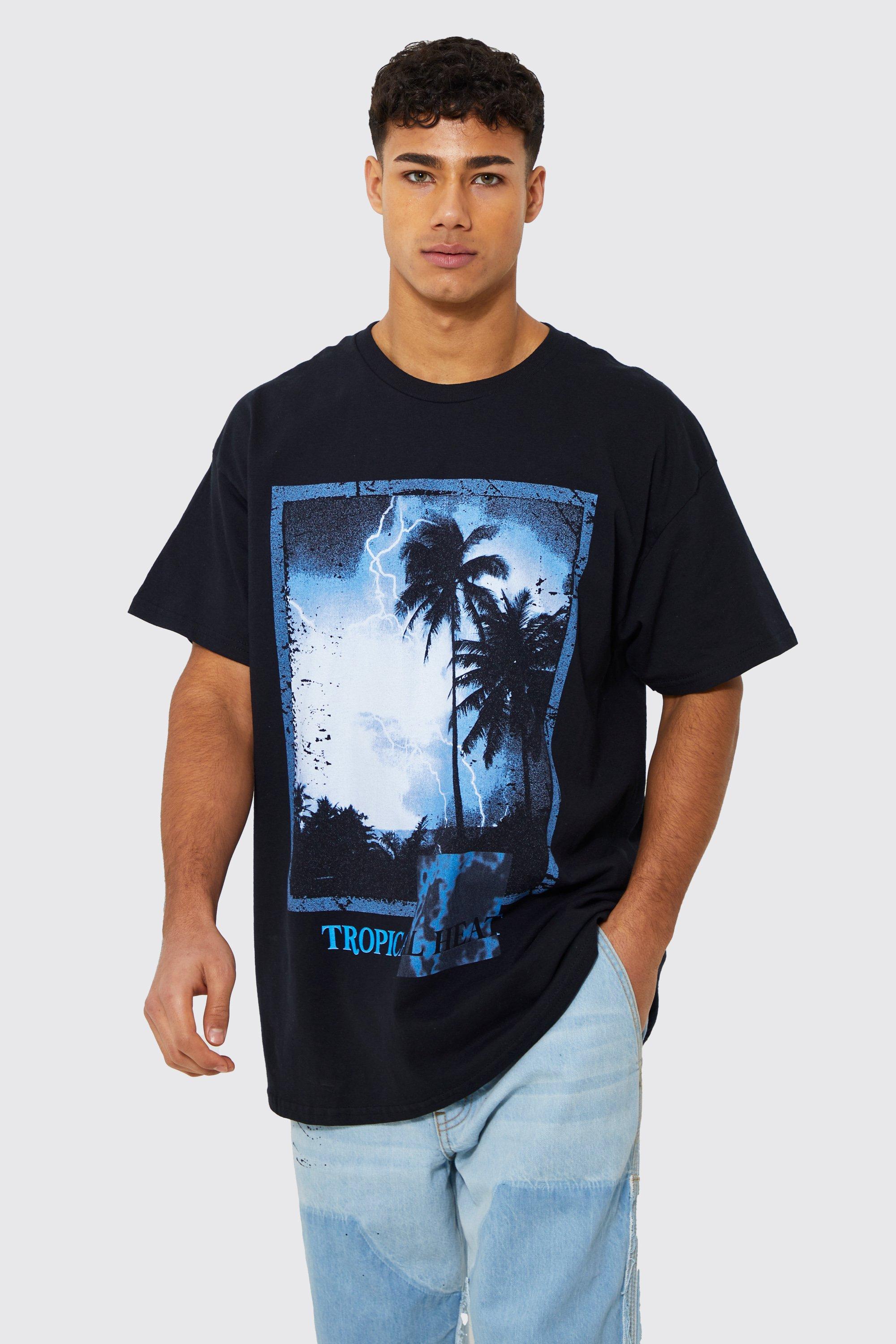 TQWQT Tshirts Shirts for Men Palm Tree Graphic Tees Casual Printed Short  Sleeve T Shirts Crew Neck Summer Loose Shirts Tops Blue XXL 