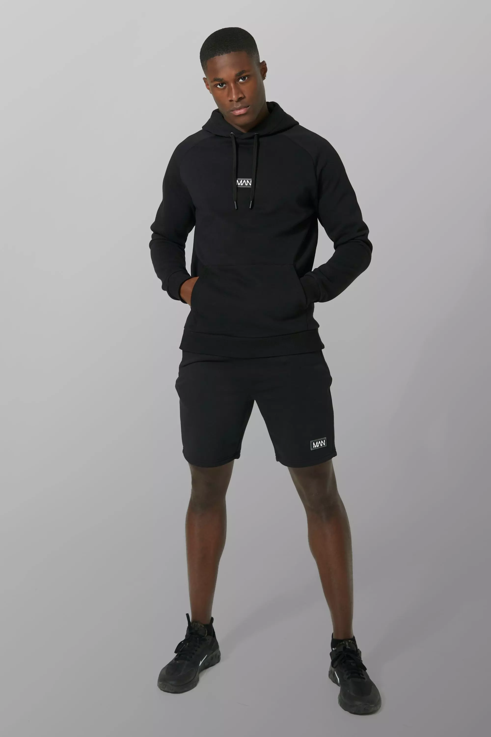 Man Active Training Hoodie And Short Set boohooMAN UK