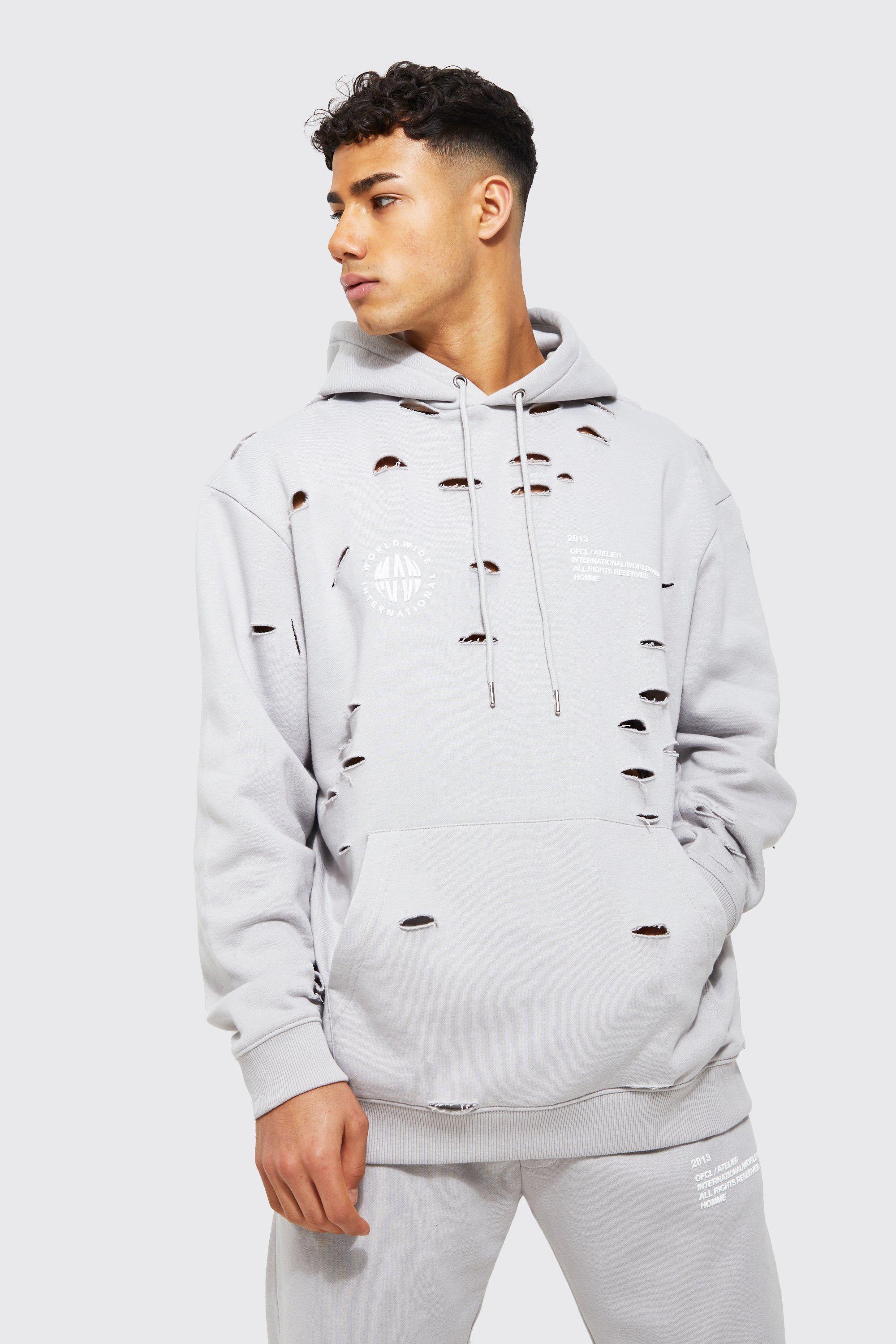 Distressed on sale hoodie mens