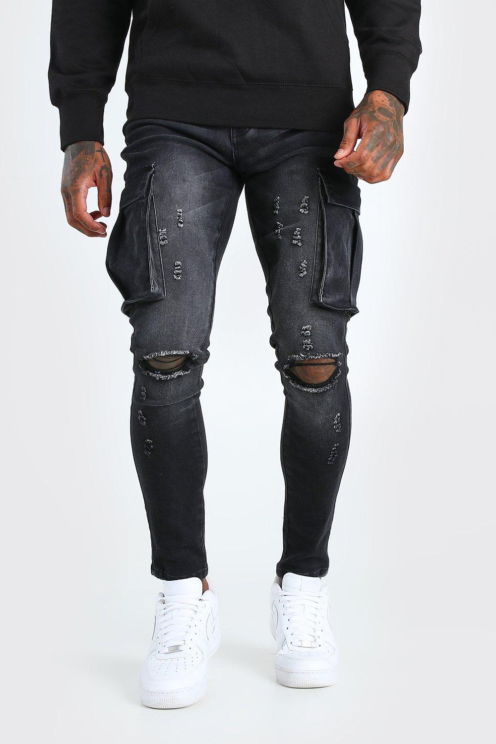 Super Skinny Cargo Jean With Knee Rips