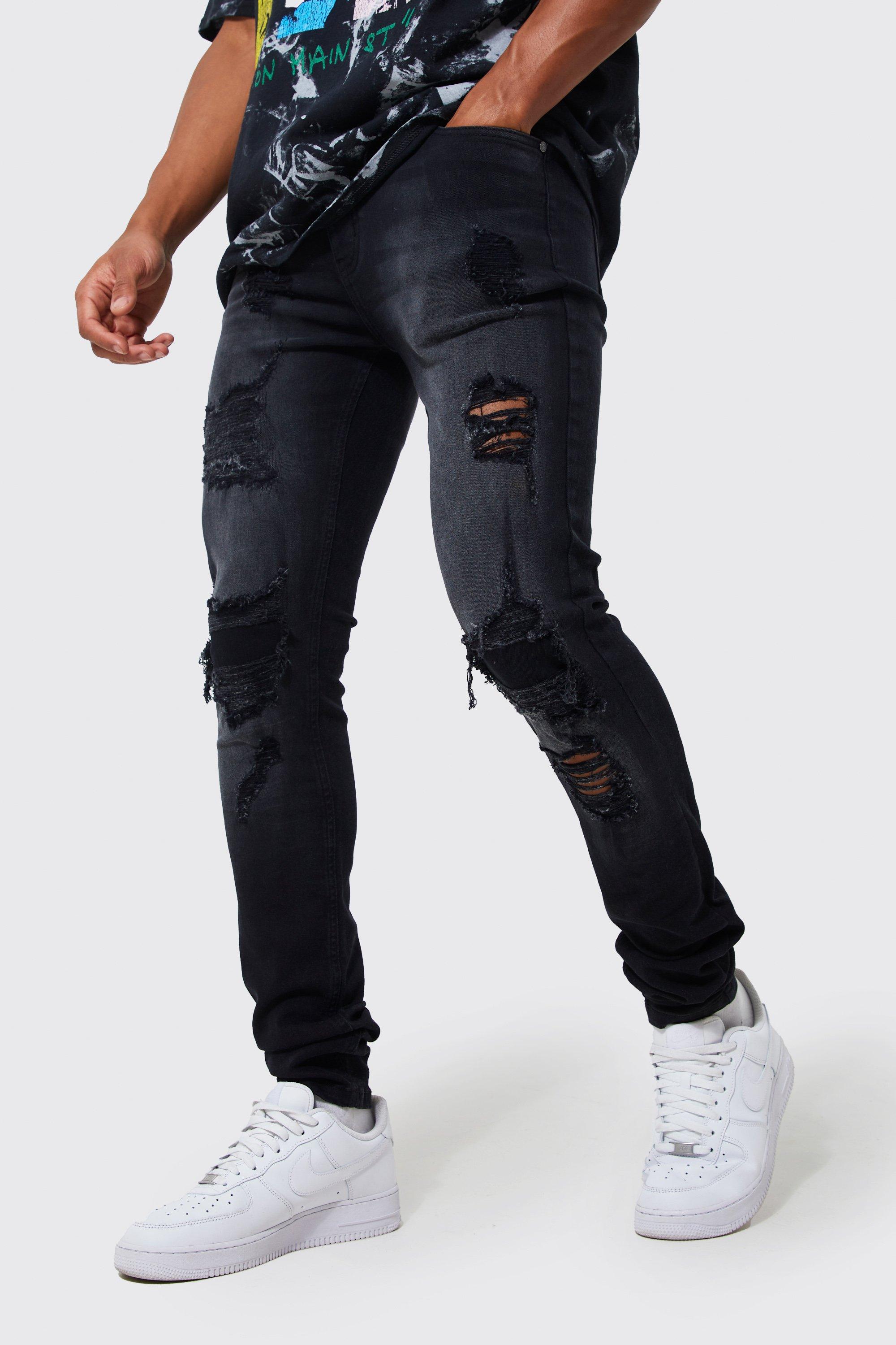 Skinny Stretch Stacked Leg Rip & Repair Jeans