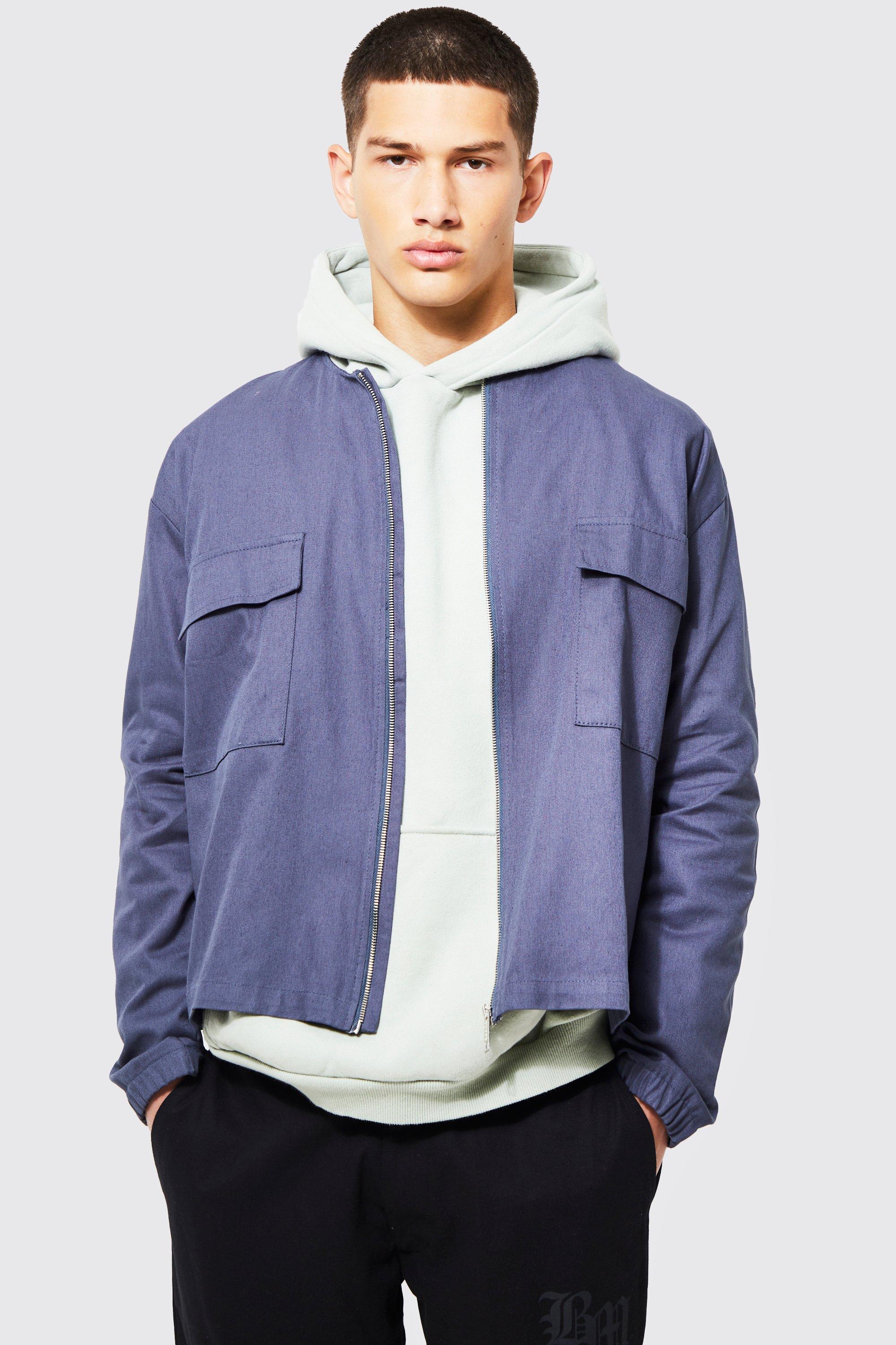 Collarless Twill Jacket | boohooMAN USA