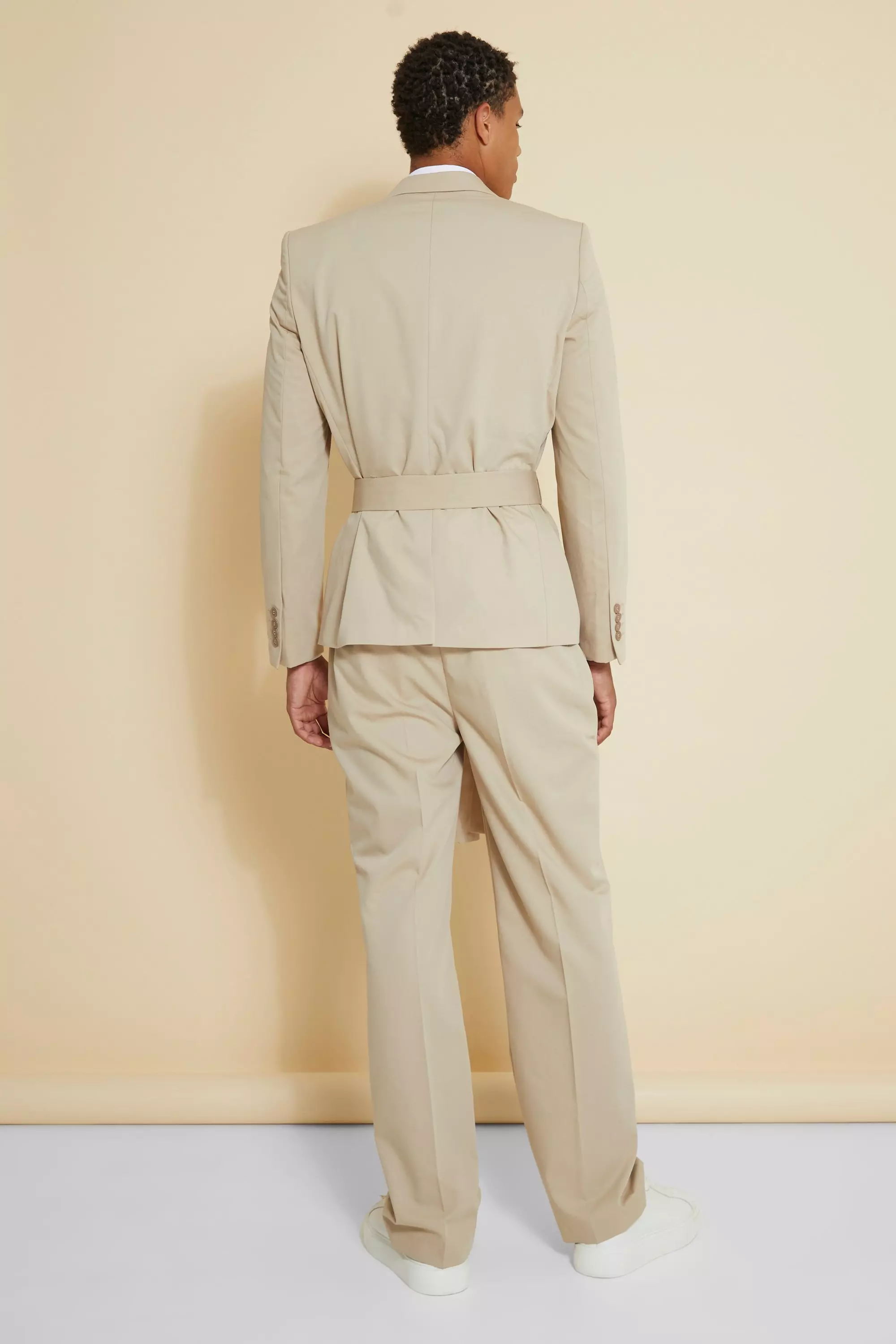 Beige Relaxed Single Breasted Belted Suit Jacket alternative image