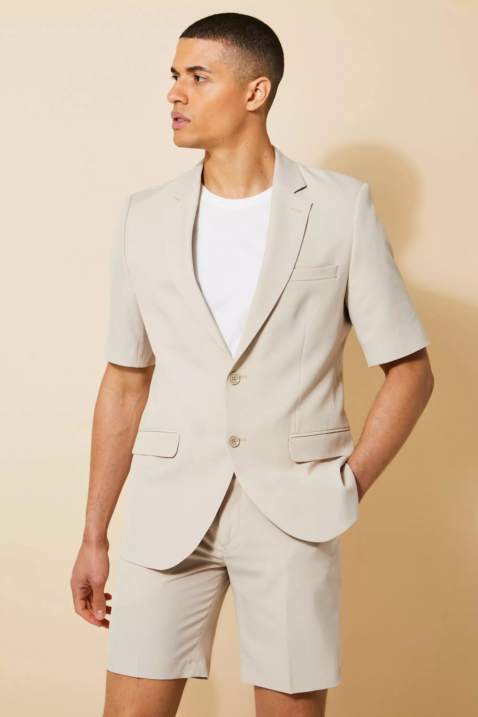 Beige Short Sleeve Slim Suit Jacket alternative image