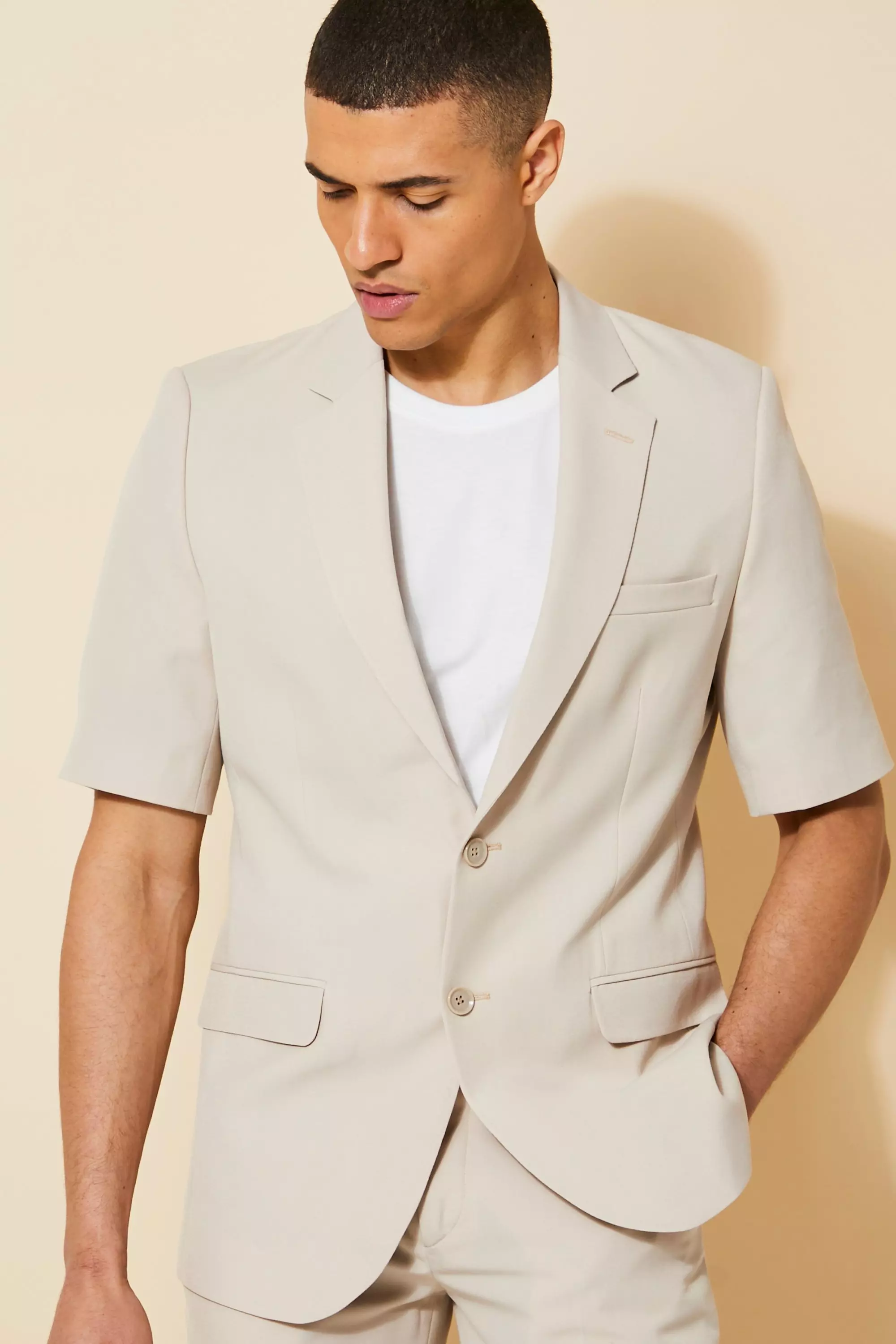 Beige Short Sleeve Slim Suit Jacket alternative image