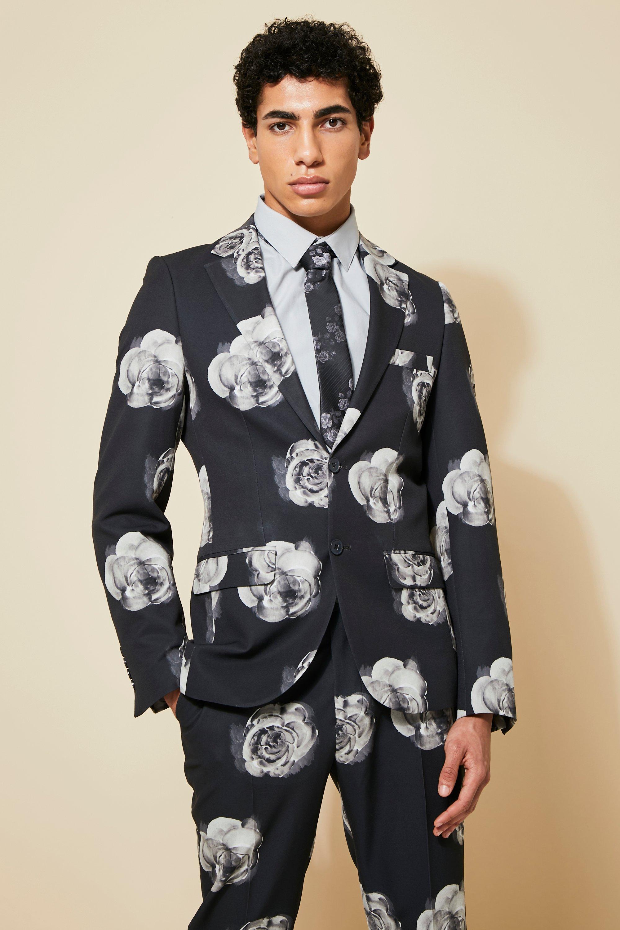 Black and white outlet floral suit jacket