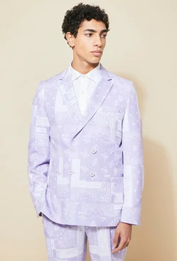 Double Breasted Slim Bandana Suit Jacket Lilac