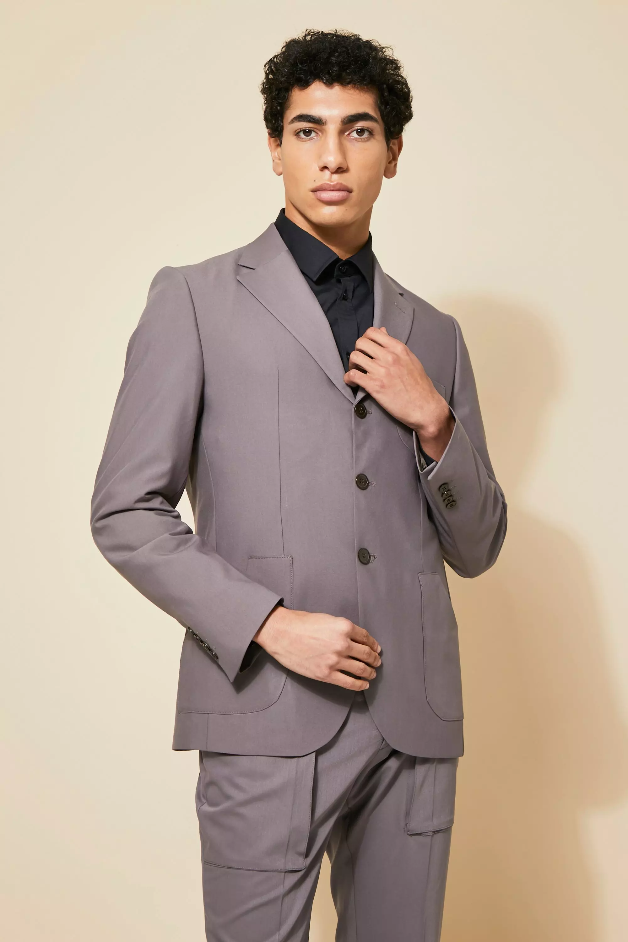 Taupe Single Breasted Patch Pocket Slim Suit Jacket alternative image
