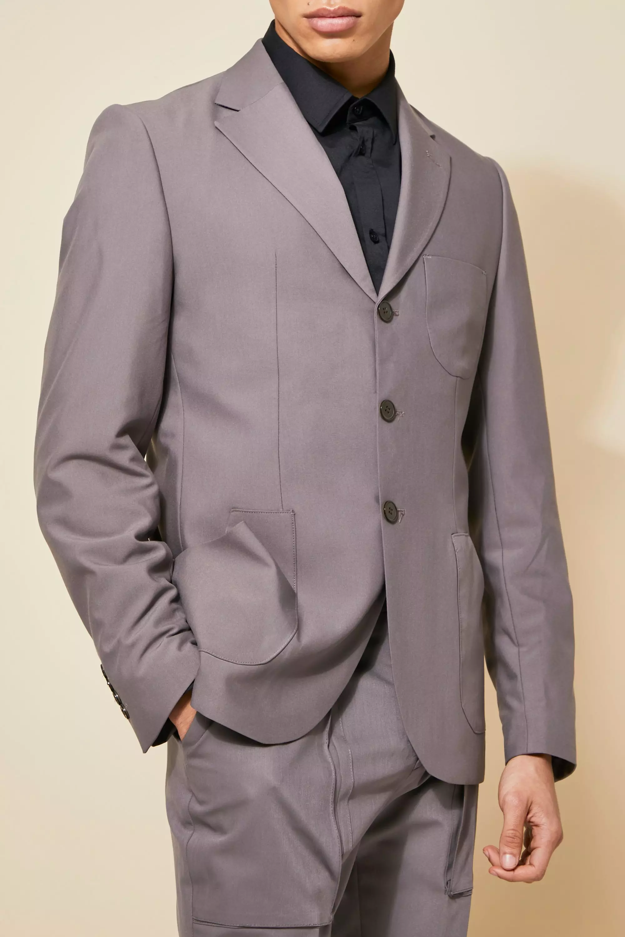 Taupe Single Breasted Patch Pocket Slim Suit Jacket alternative image