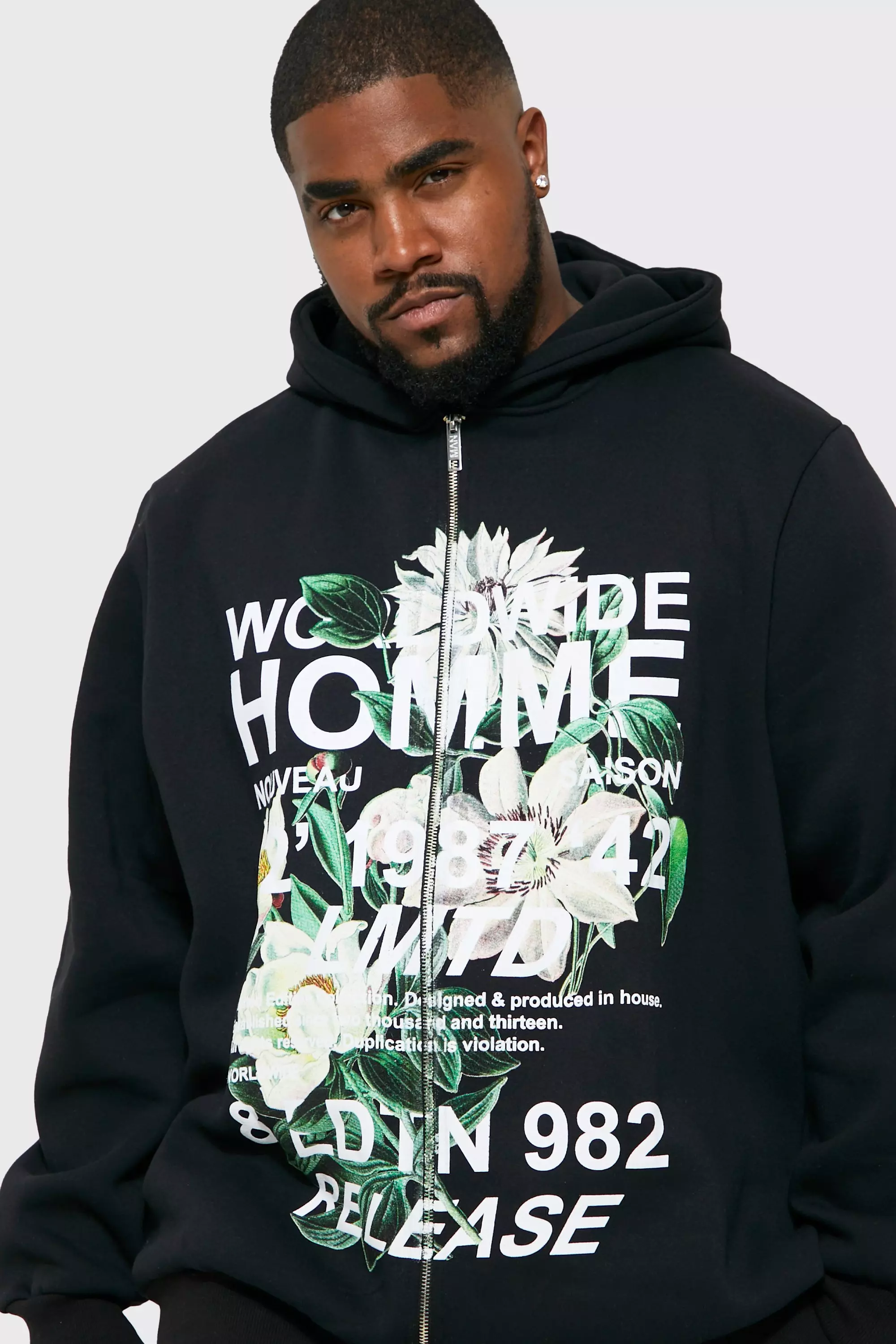 価格は安く Plus Floral Graphic Zip Through Hoodie | boohooMAN USA スカート