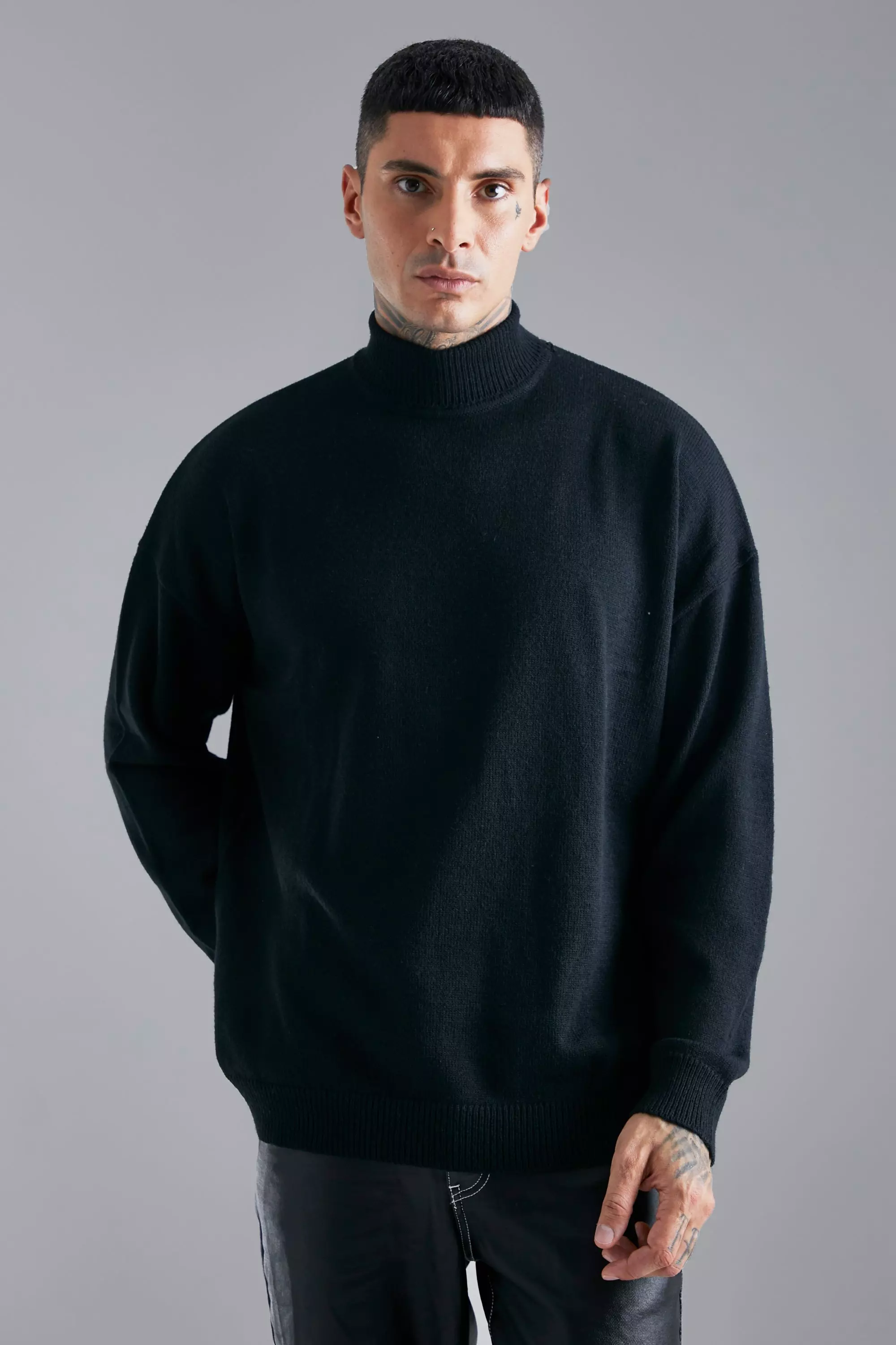 Oversized Roll Neck Chunky Jumper boohooMAN USA