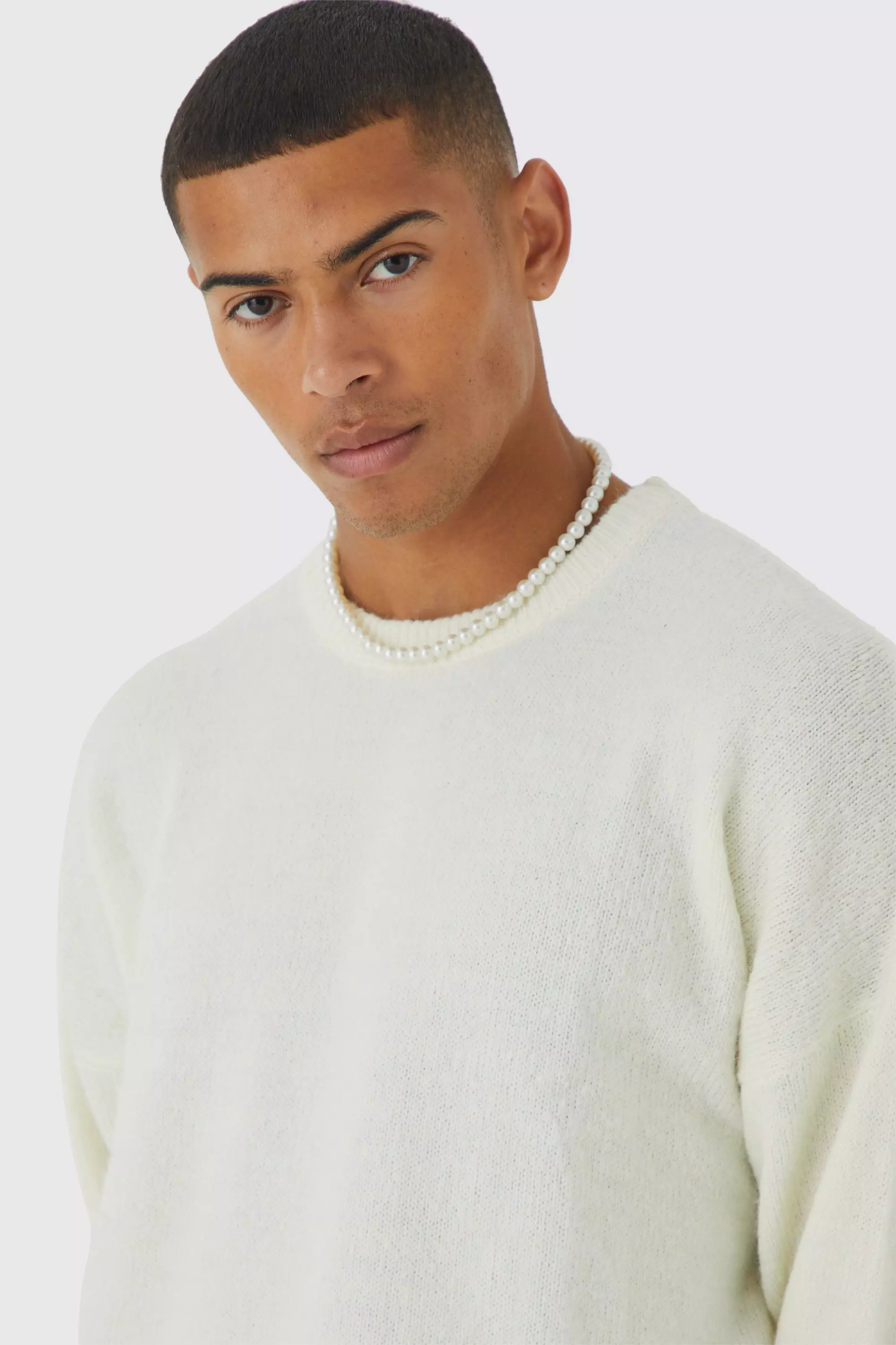 Oversized Brushed Yarn Crew Neck Jumper