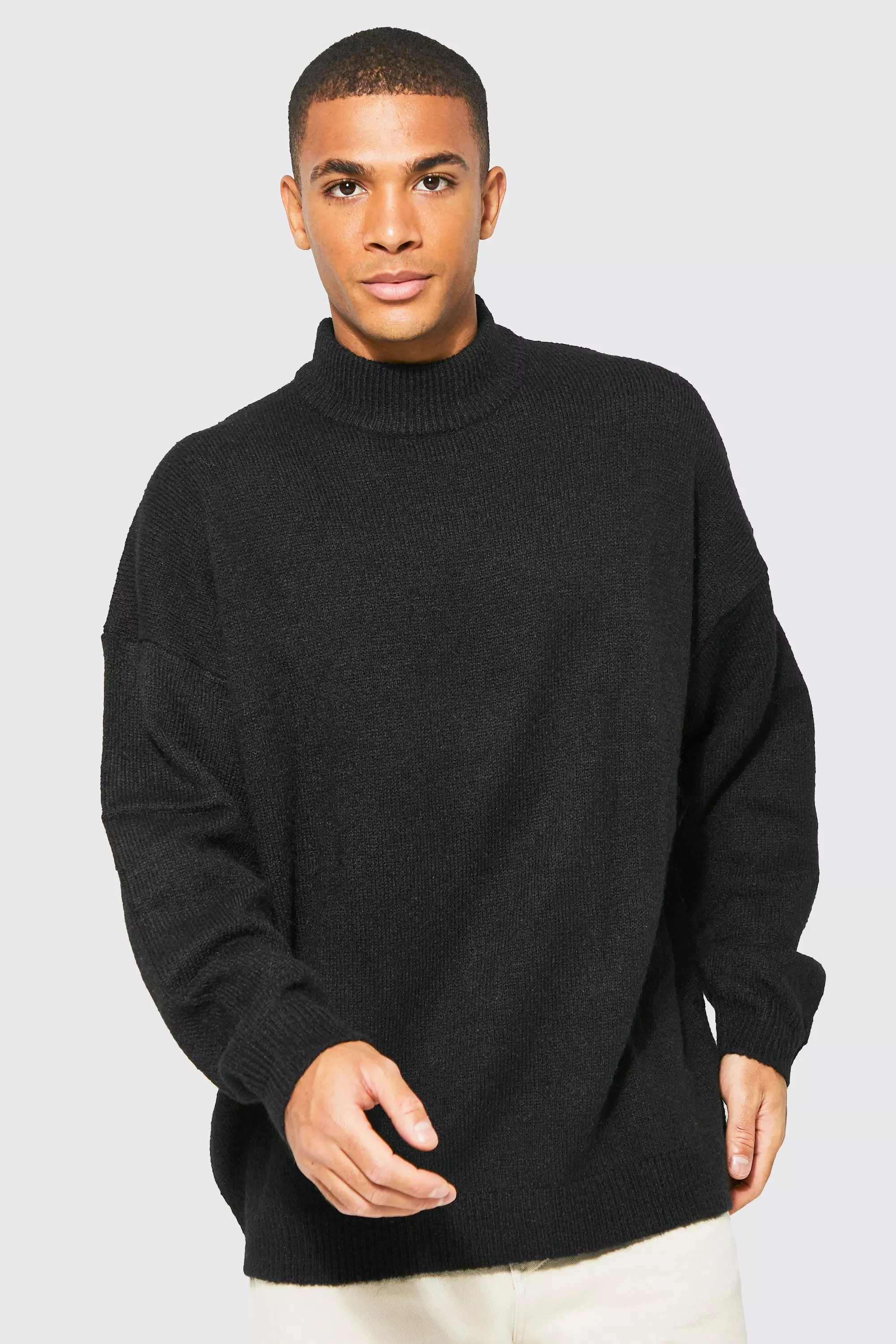 Oversized Brushed Yarn Funnel Neck Jumper boohooMAN AU