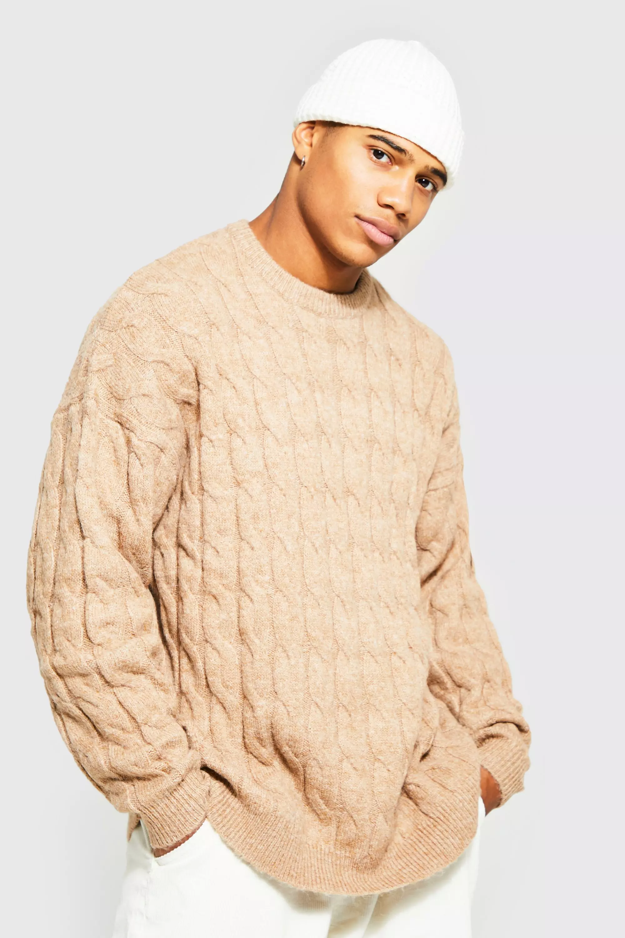 Oversized Cable Brushed Yarn Knitted Jumper boohooMAN