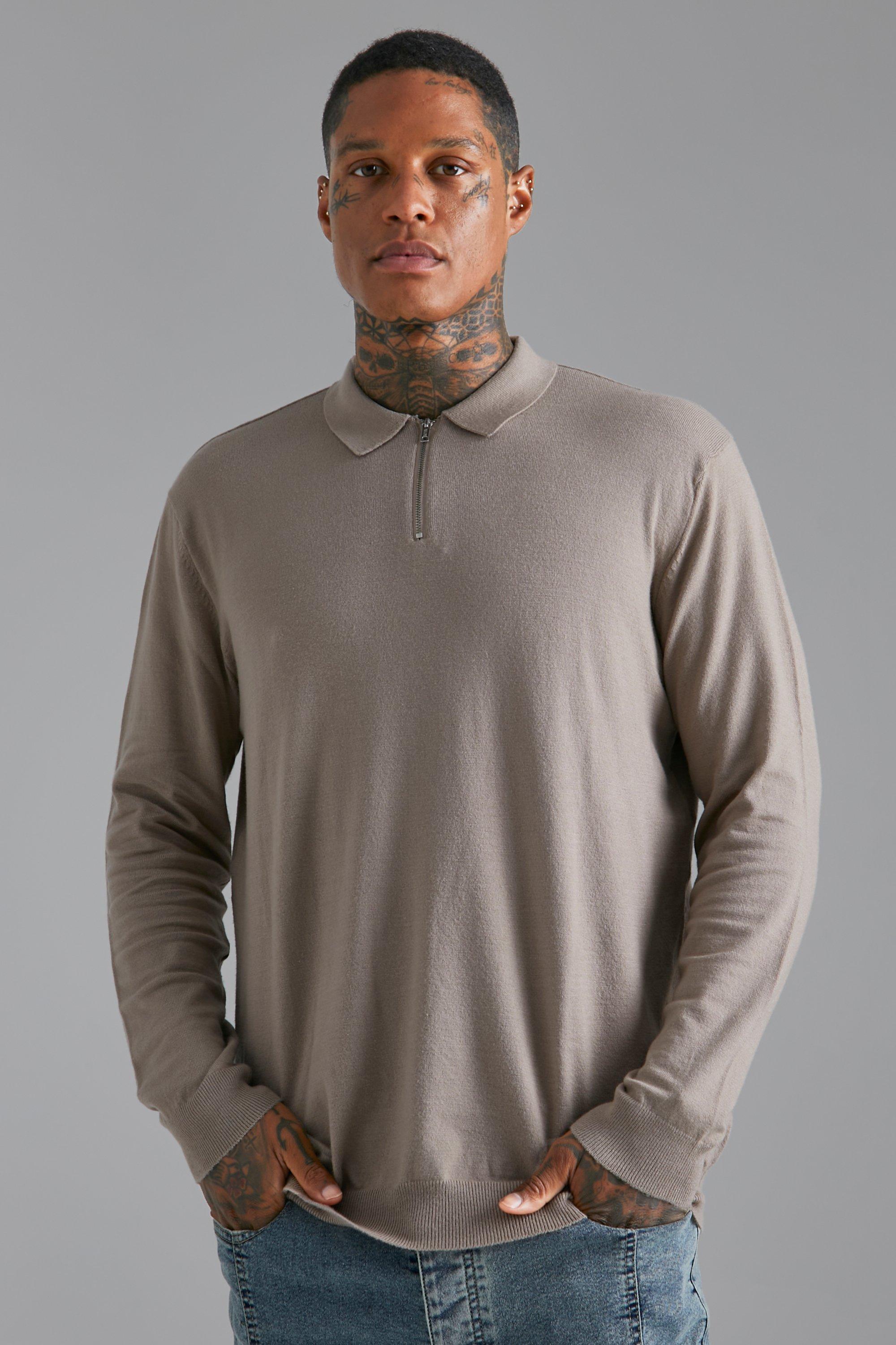 Half Zip Long Sleeve Oversized Polo | boohooMAN UK