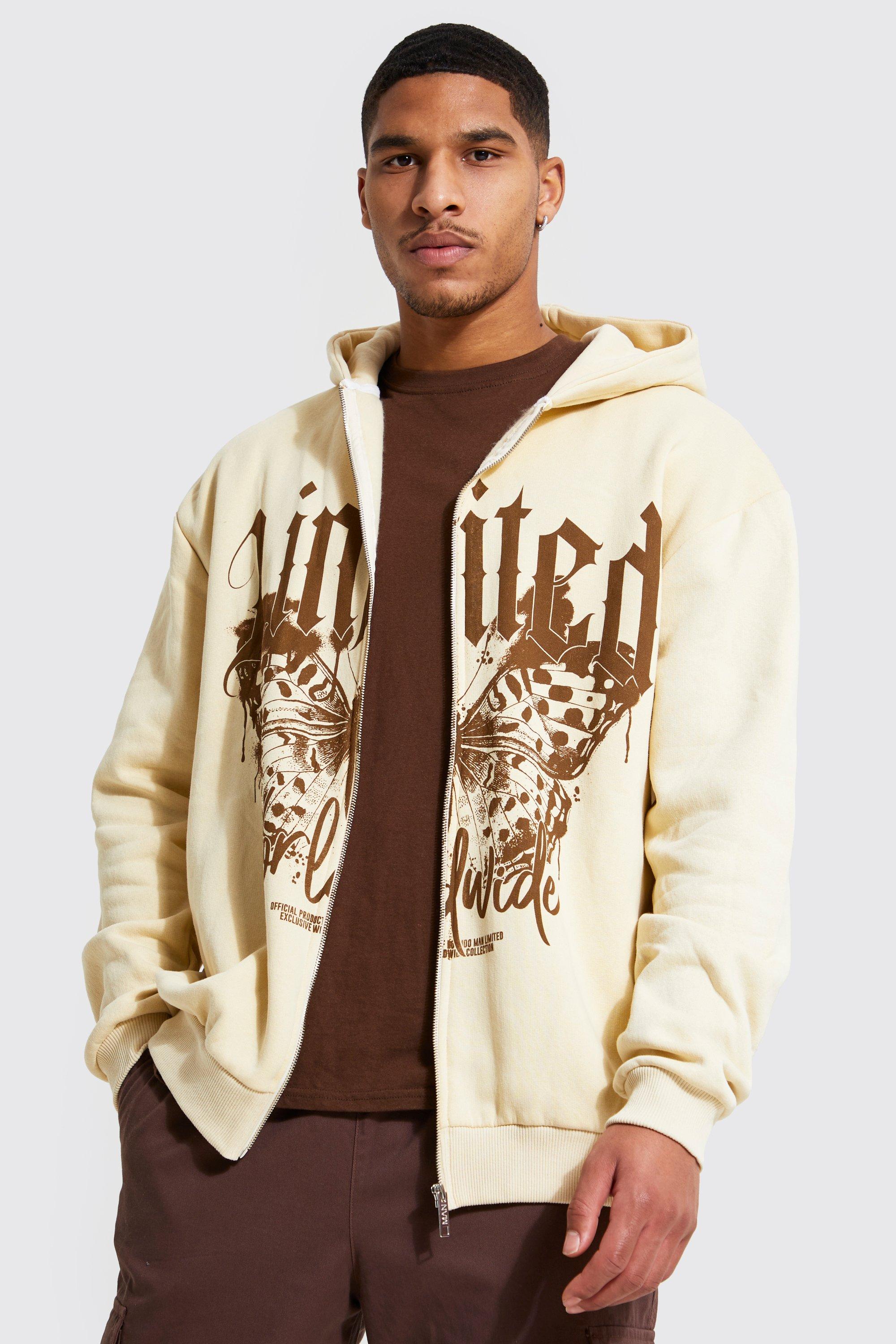 Tall Butterfly Graphic Zip Through Hoodie | boohooMAN USA