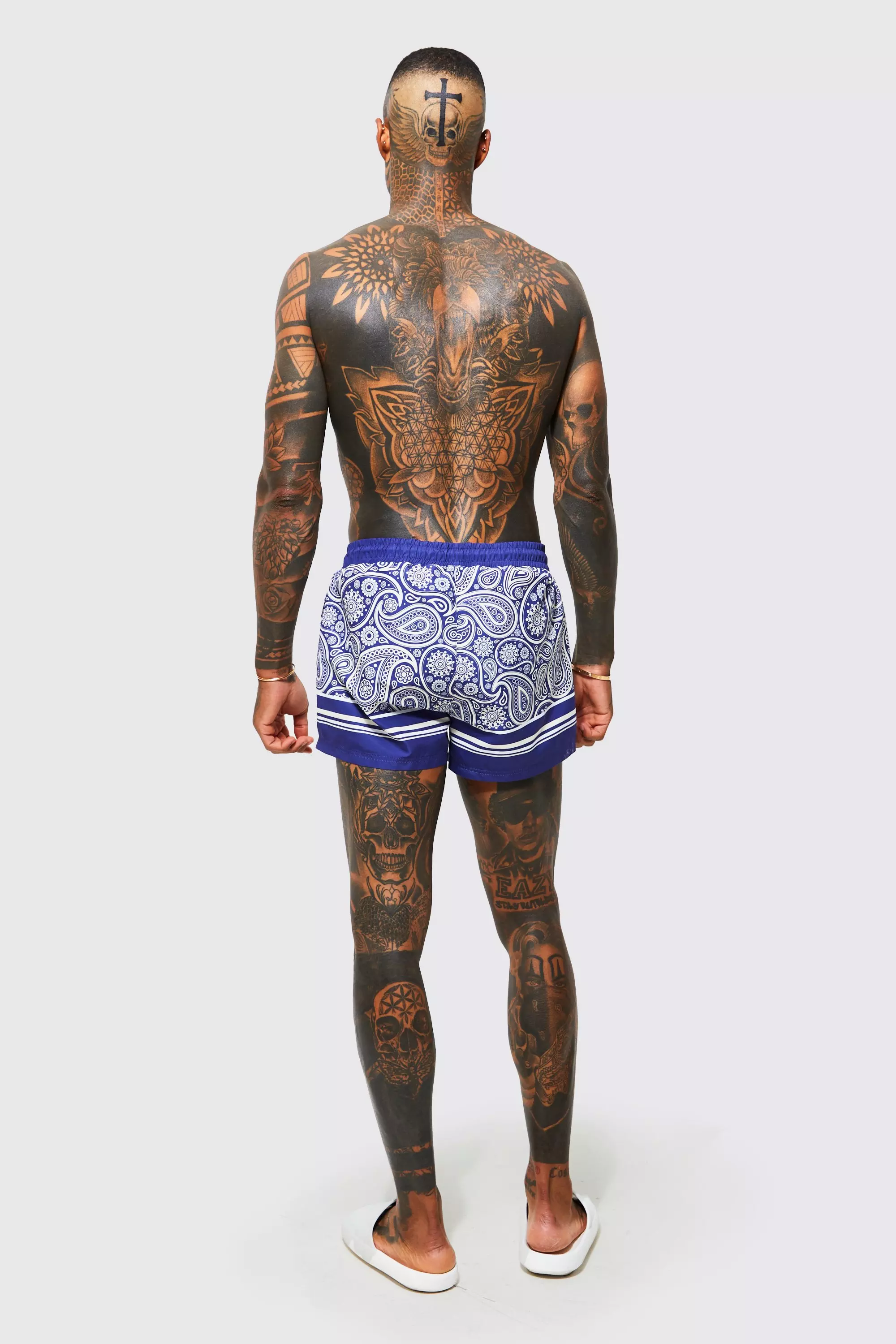 Short Length Purple Paisley Swim Shorts | boohooMAN USA