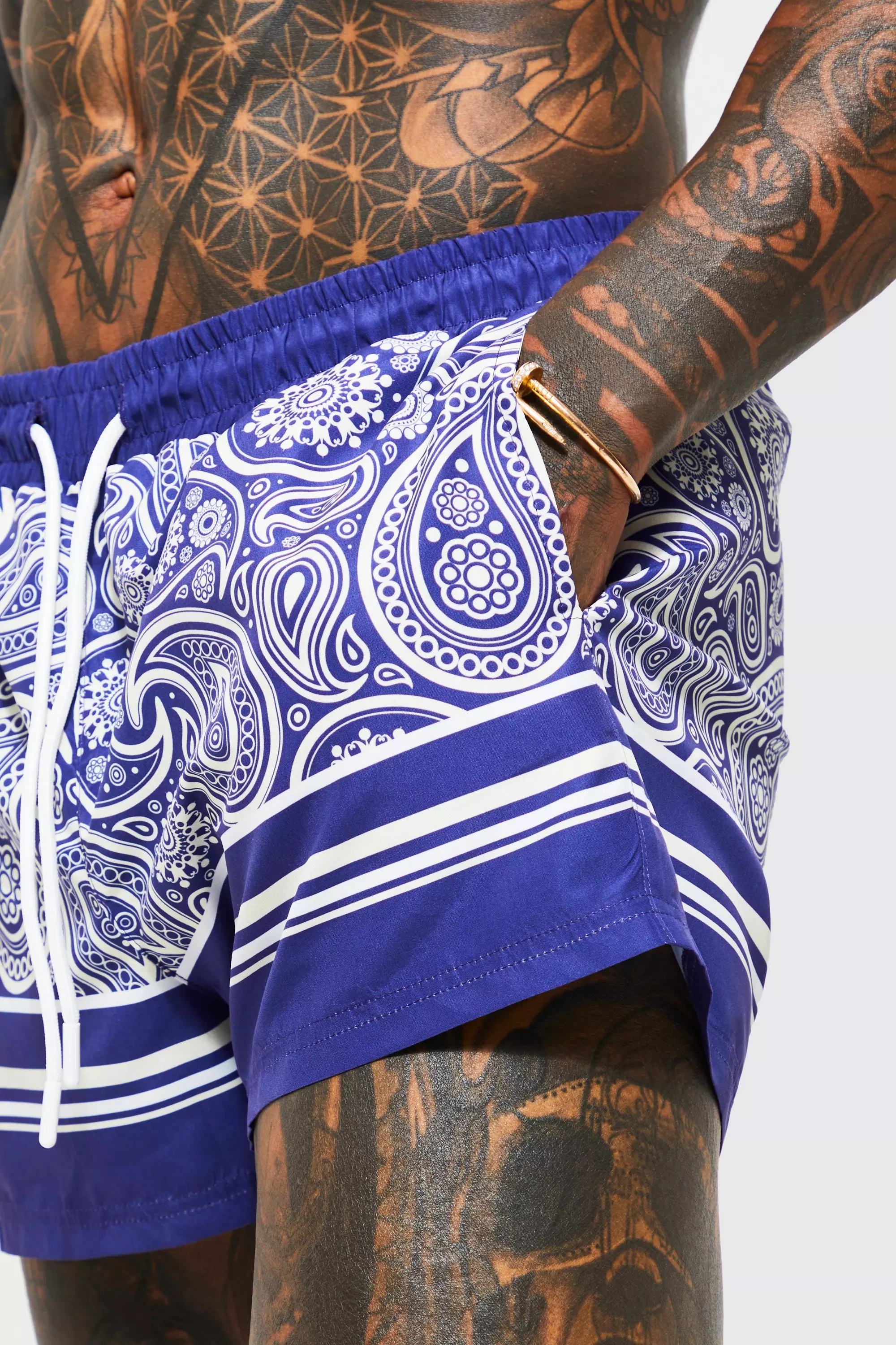 Short Length Purple Paisley Swim Shorts | boohooMAN USA