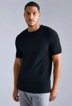 Tall Textured Knitted T-Shirt Black