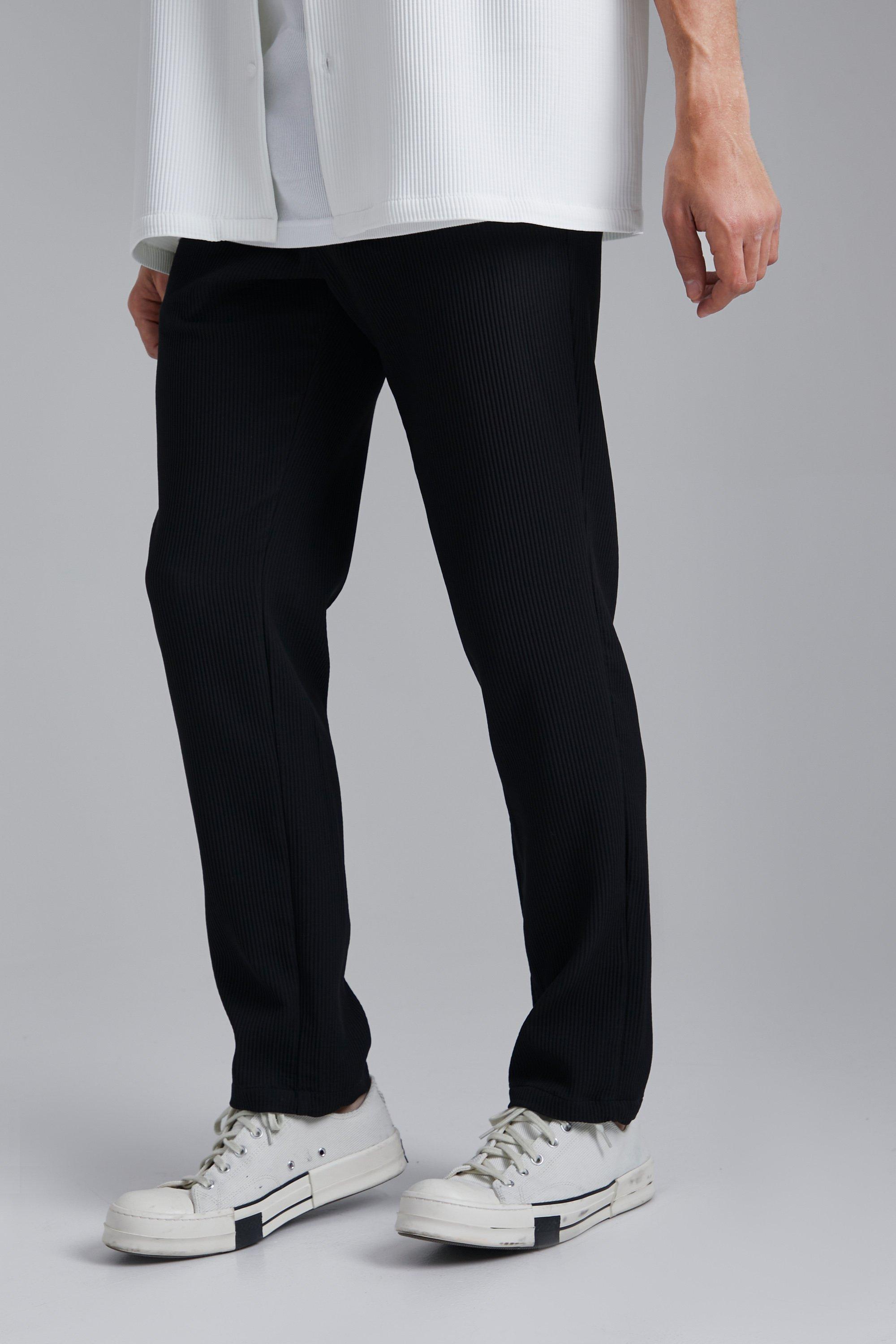 STRAIGHT FIT PLEATED PANTS - Black