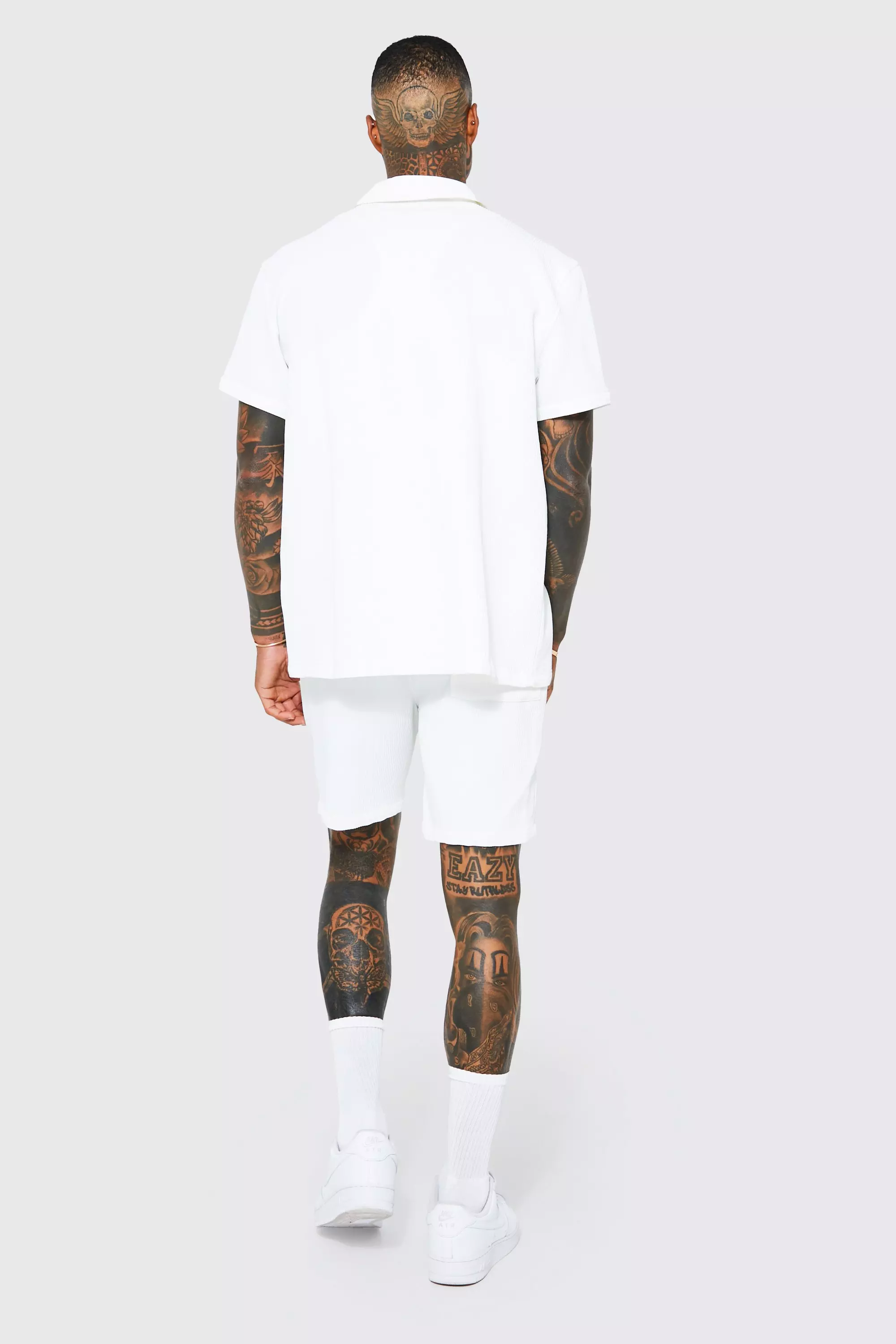 White Oversized Short Sleeve Pleated Shirt And Short alternative image