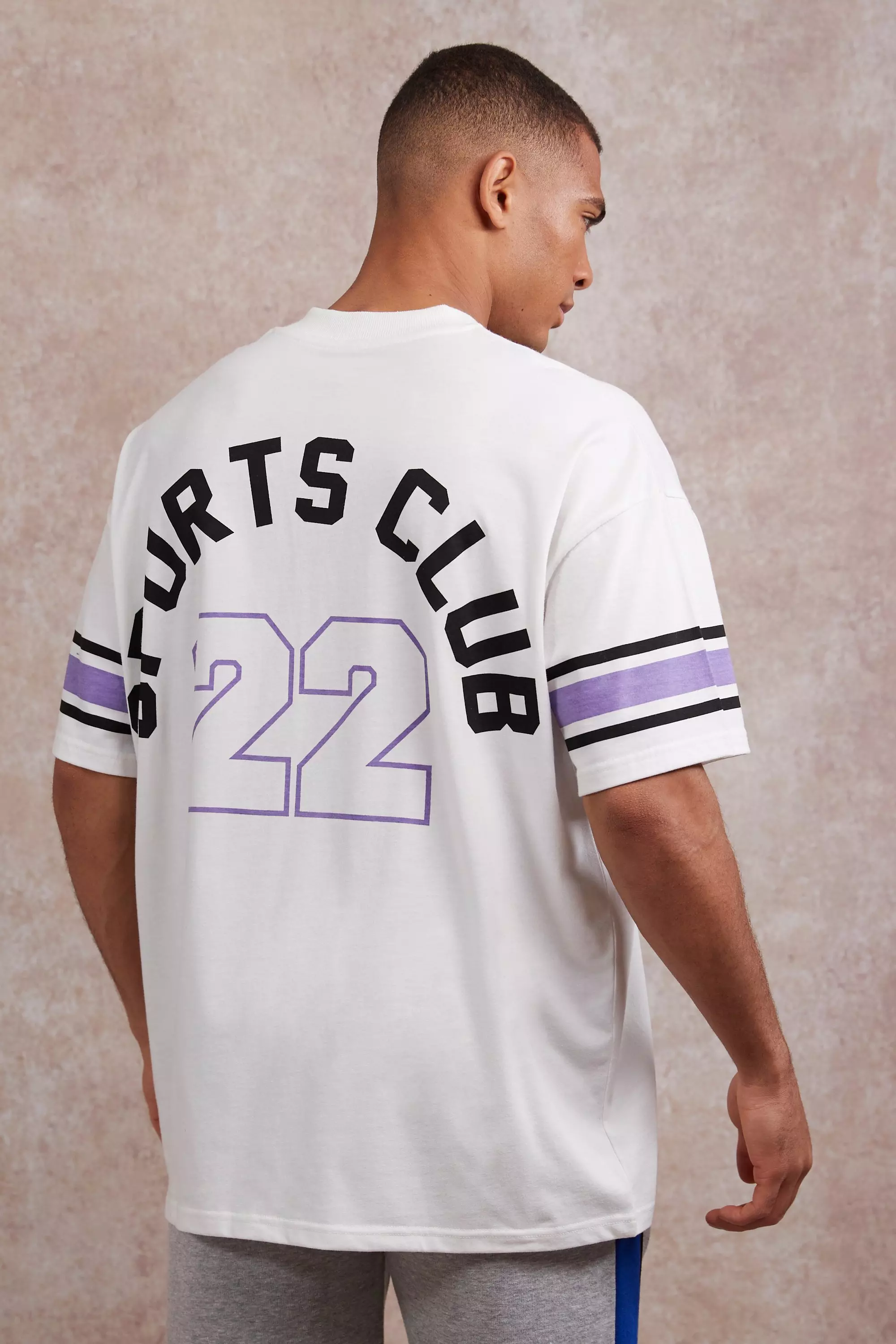 Oversized Baseball V-neck T-shirt Ecru