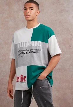 Green Oversized Graphic Patchwork T-shirt