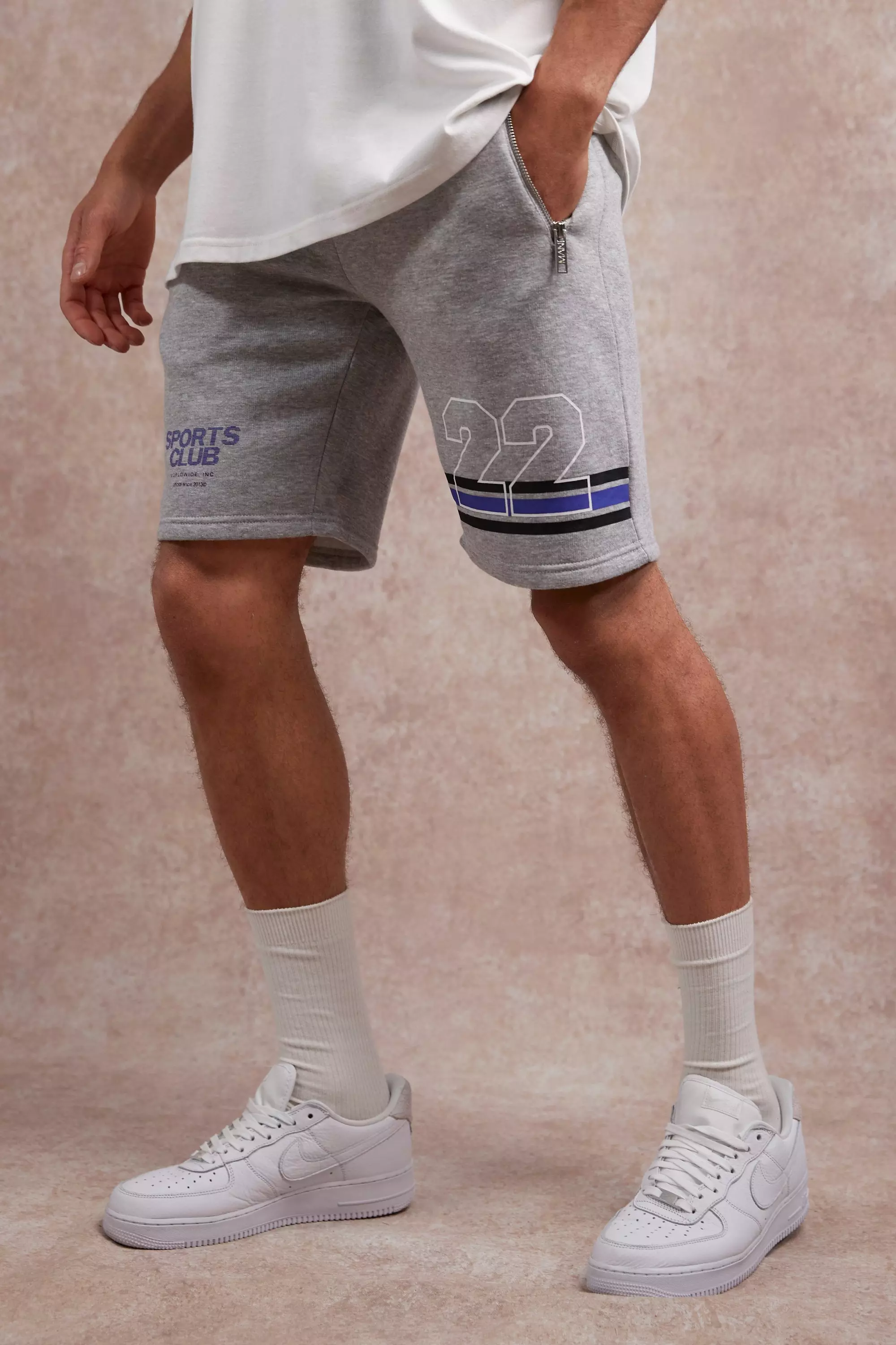 Grey Regular Fit Varsity Sweat Shorts