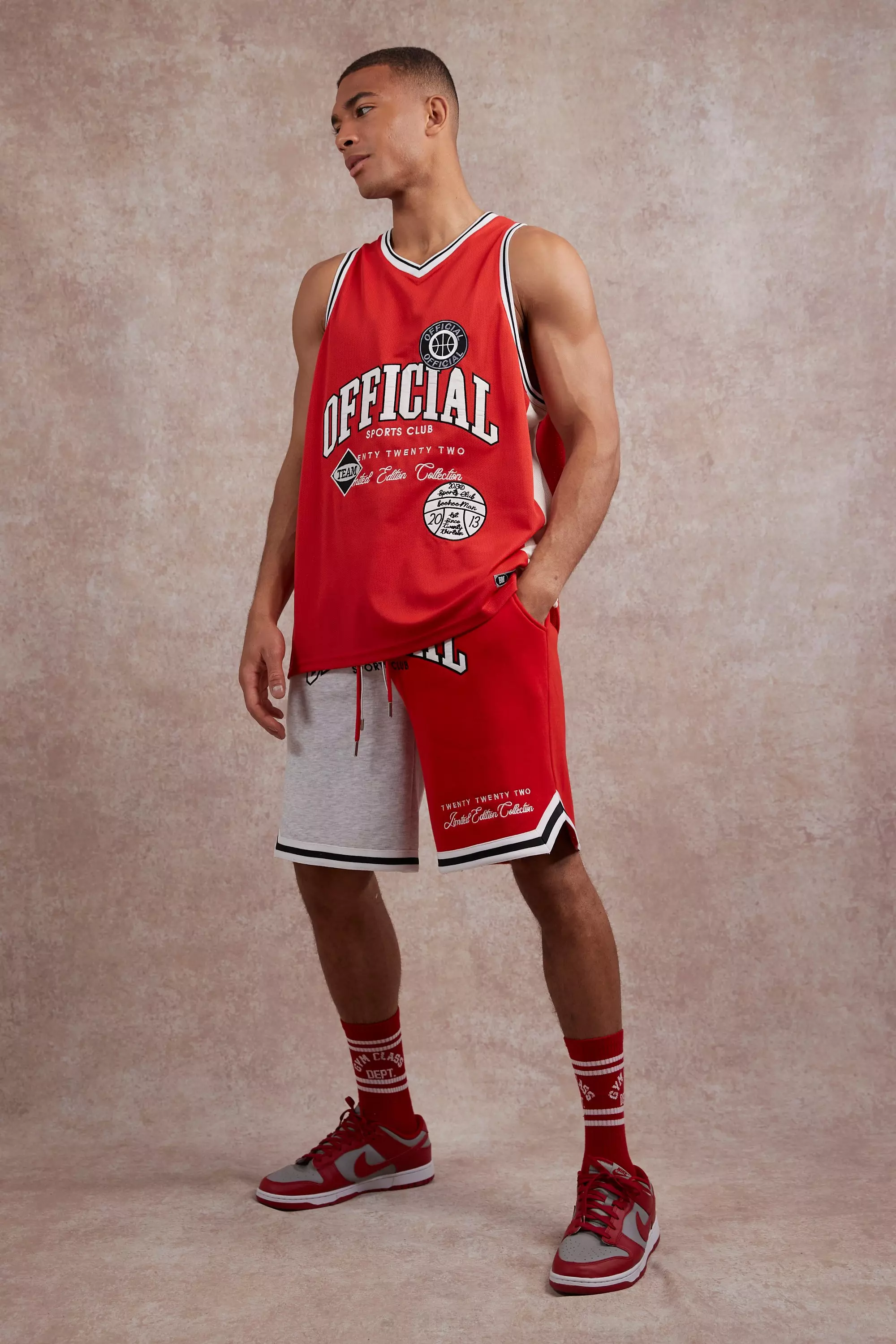 Red Official Gesplitste Jersey Basketbal Shorts alternatieve afbeelding