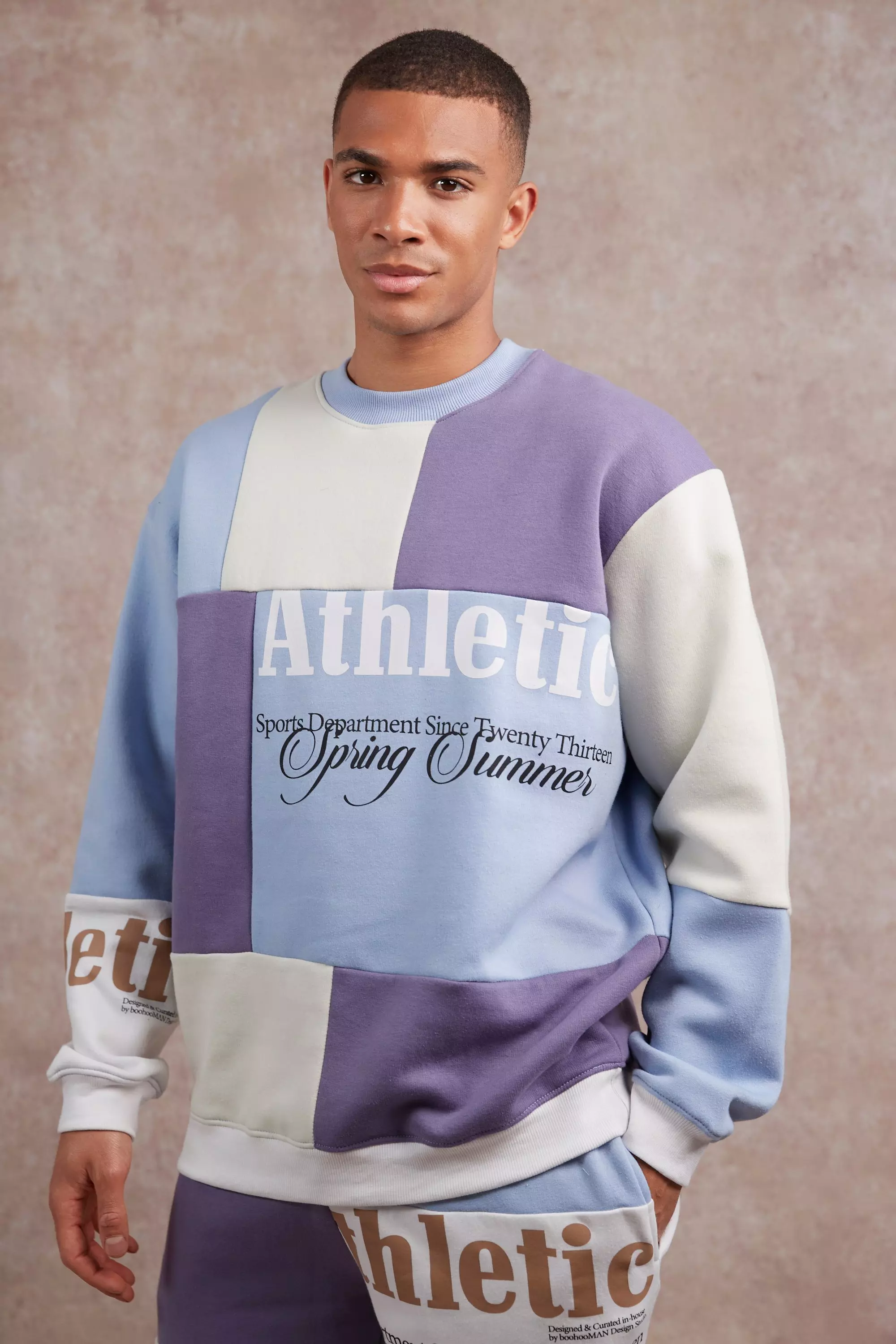 Oversized Graphic Patchwork Sweatshirt boohooMAN USA