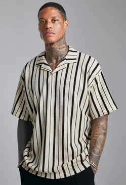 Loose Fit Stripe Crinkle Polo Sand