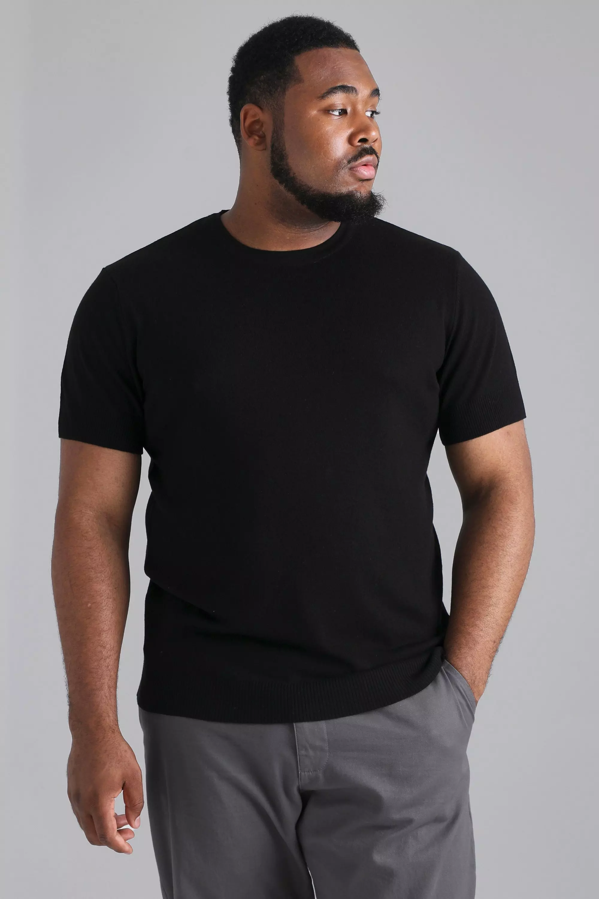 Plus Basic Knitted T-Shirt Black