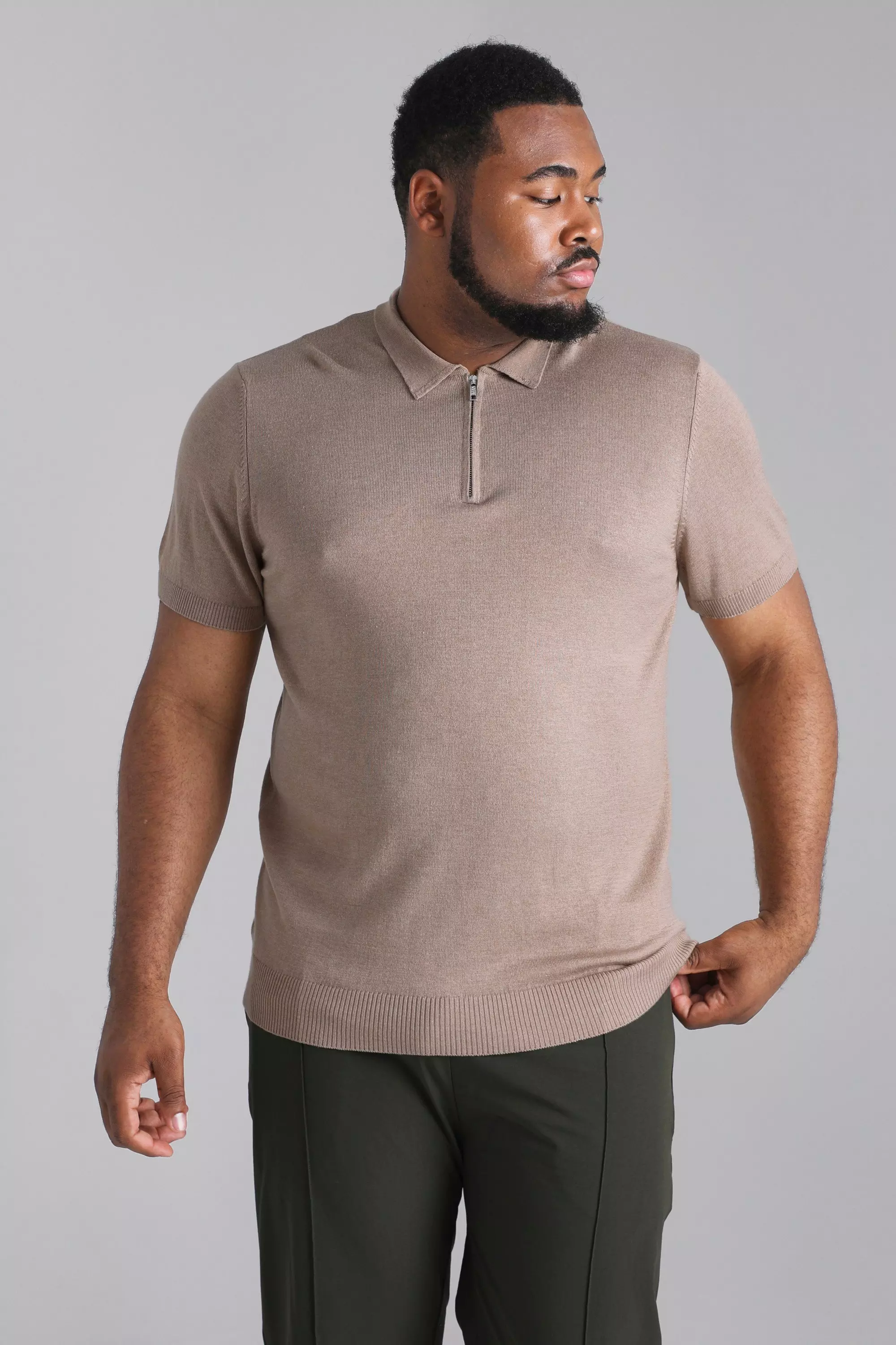 boohooMAN Collarless Slim Fit Zip Polo