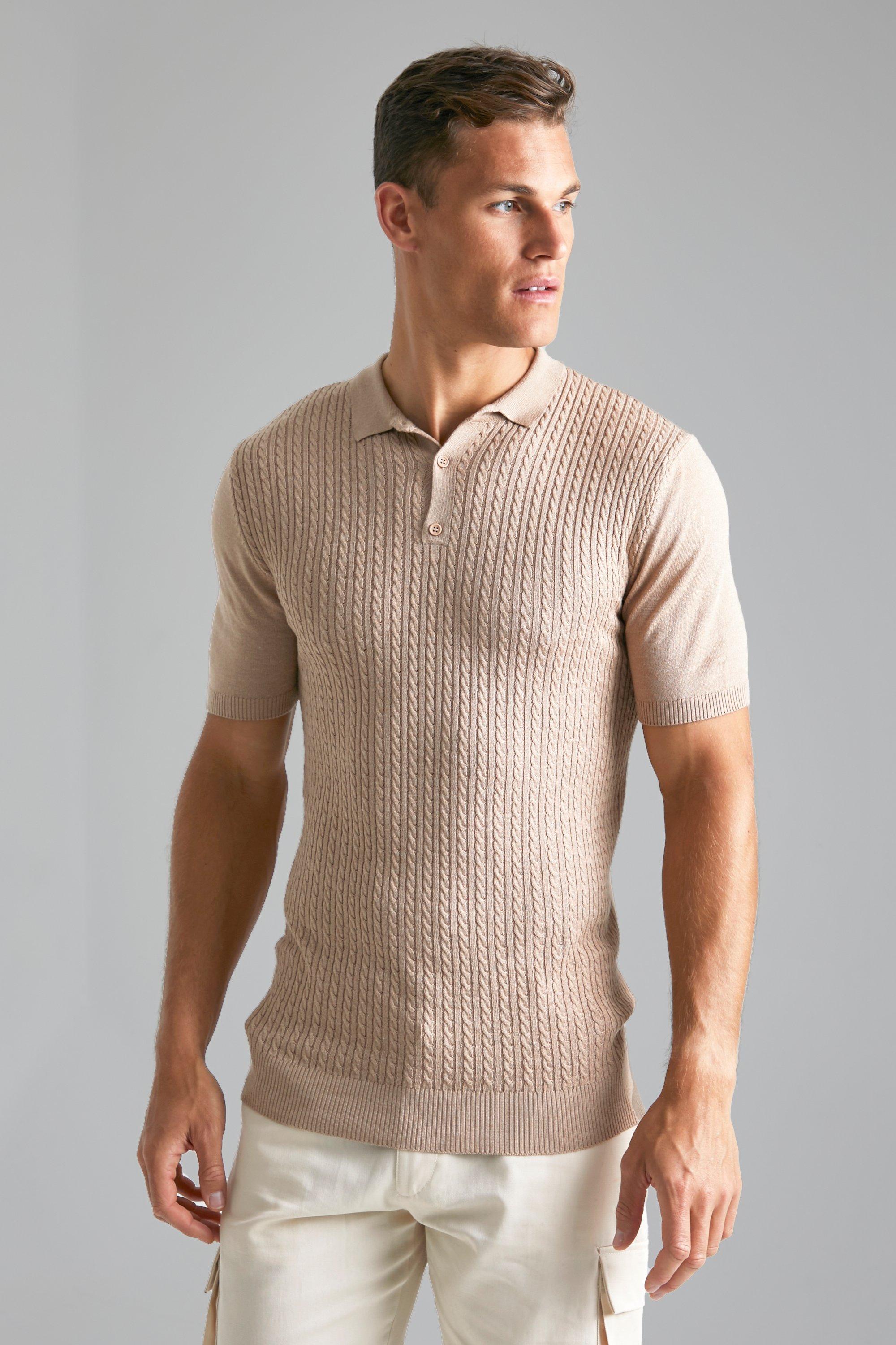 Tony Cable Knit Polo Taupe