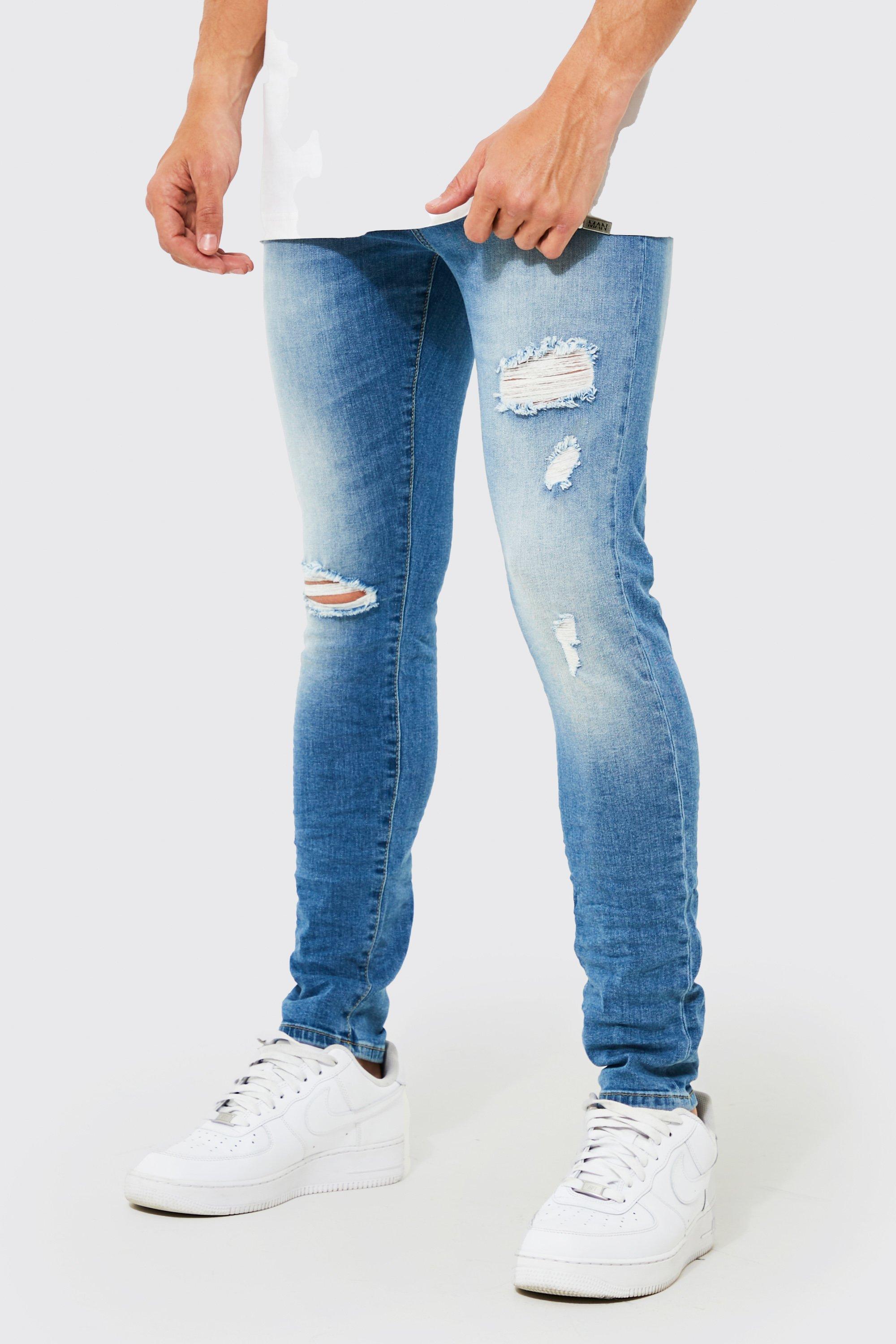 uitsterven stijfheid Hoogland Skinny Stretch Busted Knee Crinkle Hem Jeans | boohooMAN USA