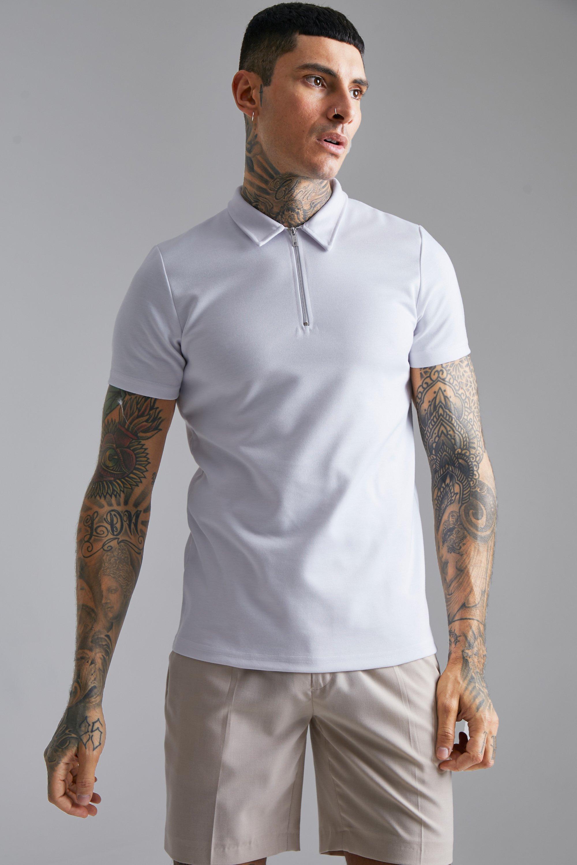 boohooMAN Collarless Slim Fit Zip Polo