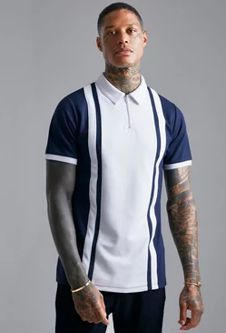 Smart Slim Fit Zip Polo With Contrast Panel Navy