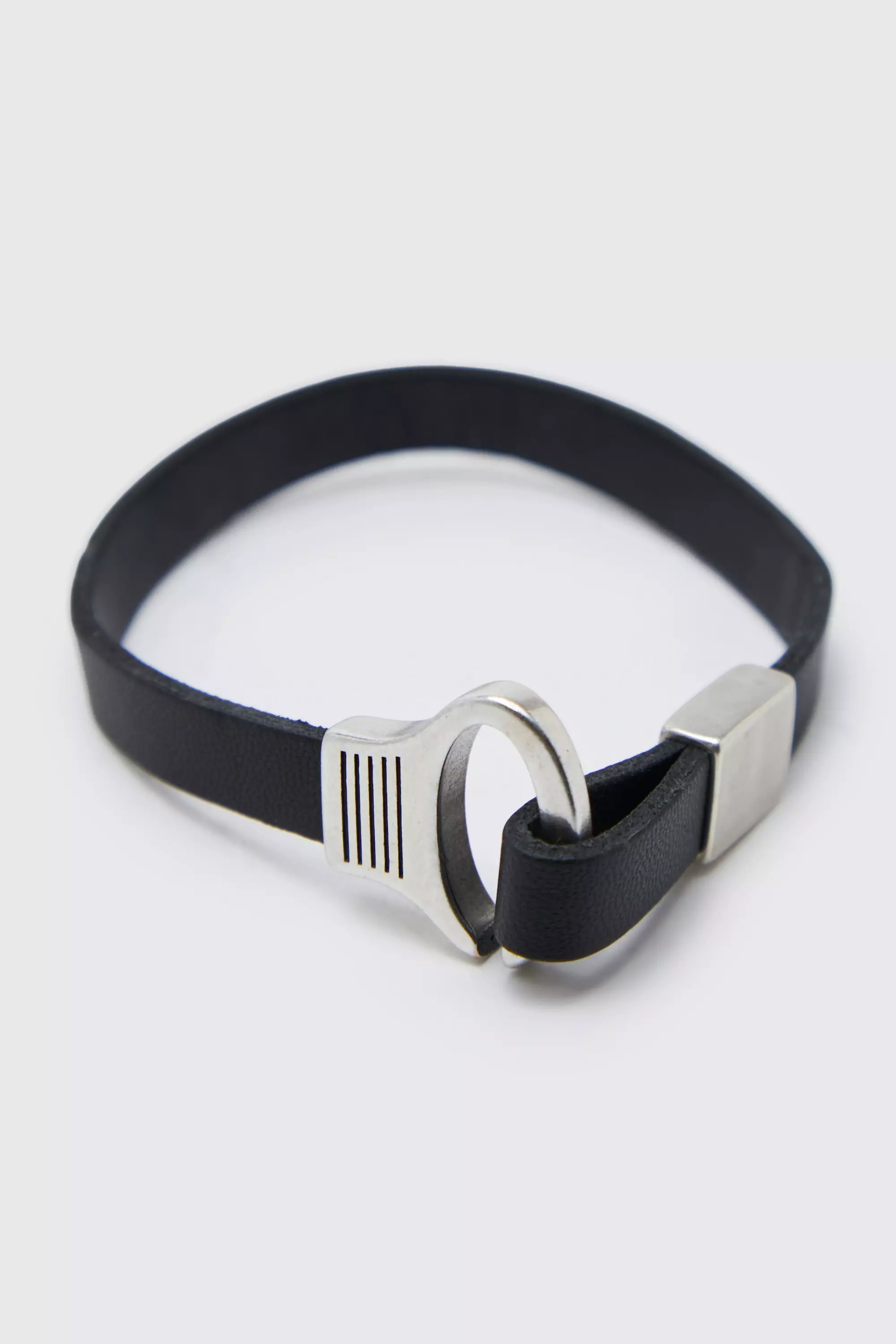 Bracciale Con Gancetti Effetto Pelle, Black immagine alternativa