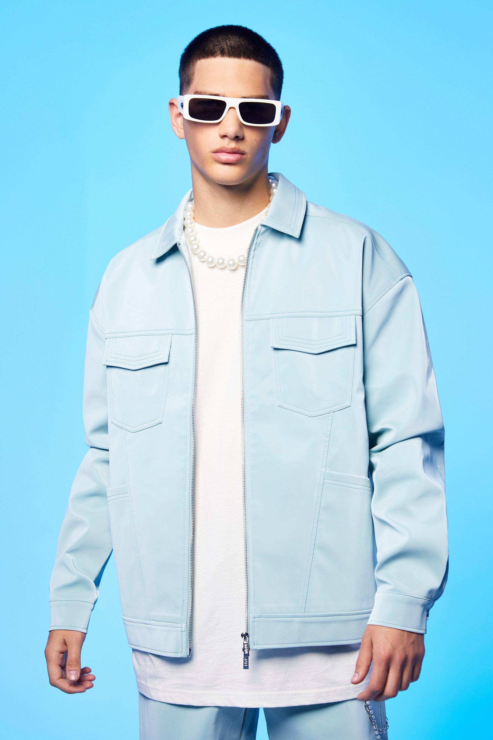 Pu Loose Fit Trucker Jacket | boohooMAN USA