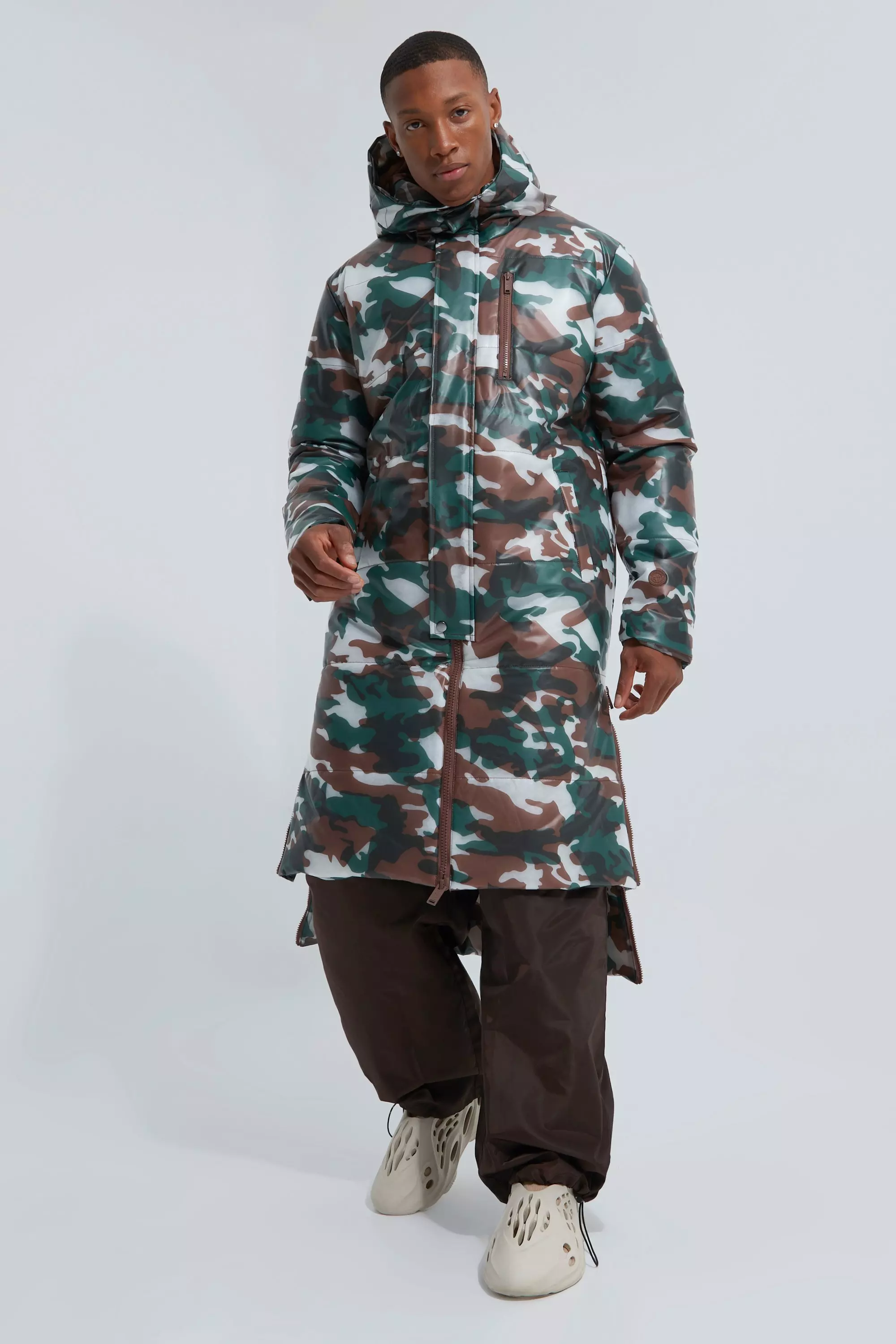 Camo Transparent Longline Puffer Multi