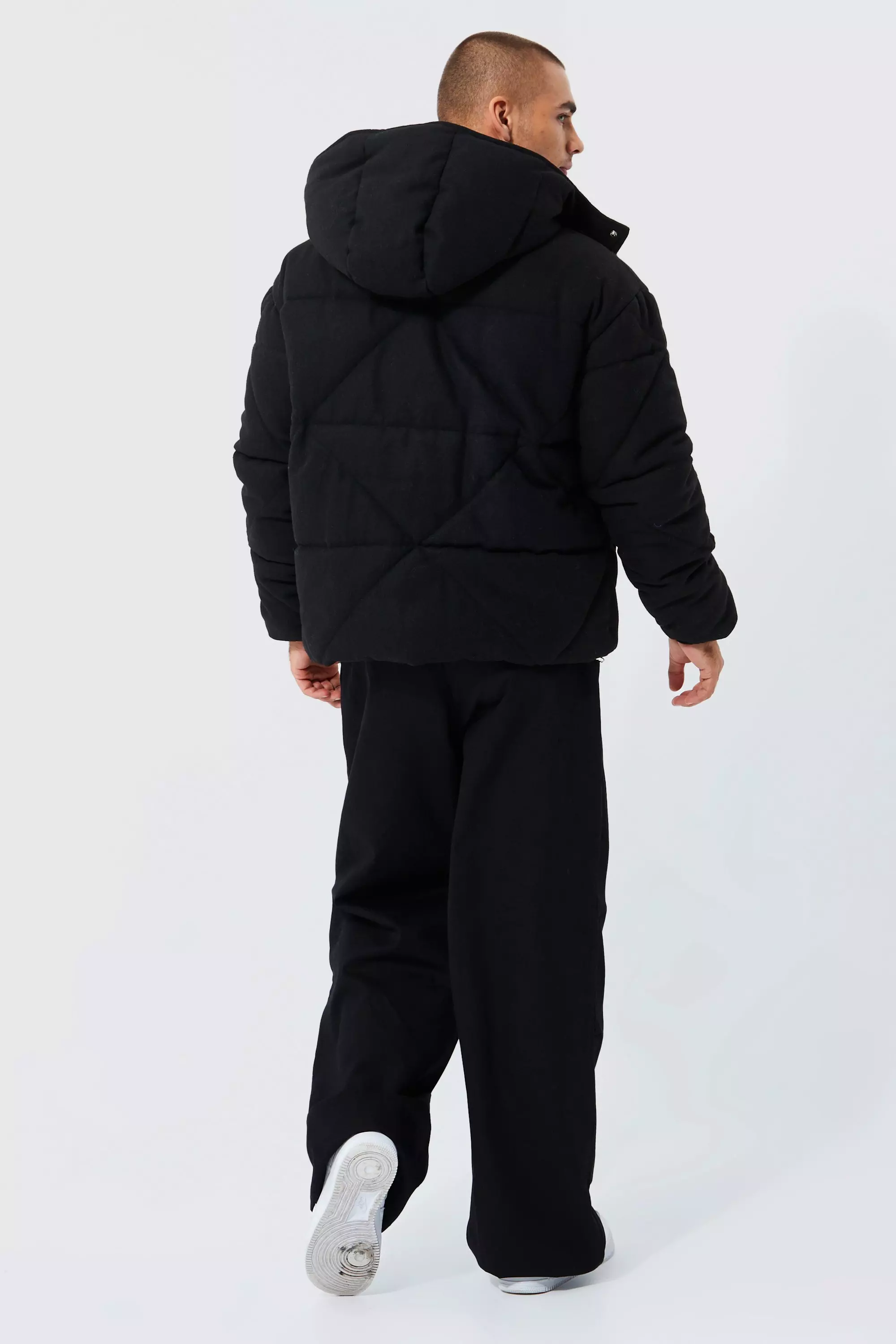 Boxy Wool Look Panel Puffer | boohooMAN USA