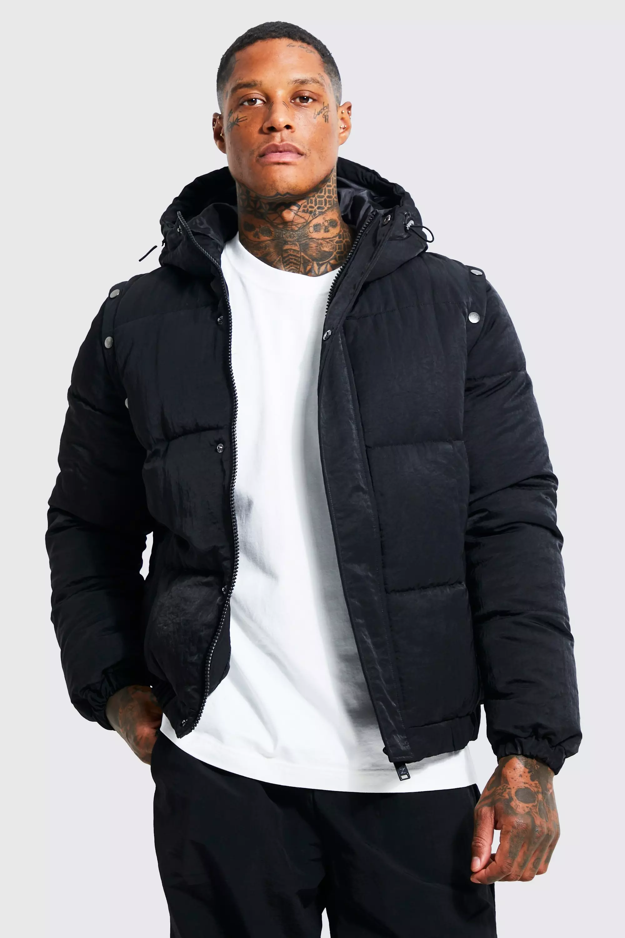 Boohooman puffer jacket black online