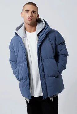 Concealed Placket Hooded Puffer Blue
